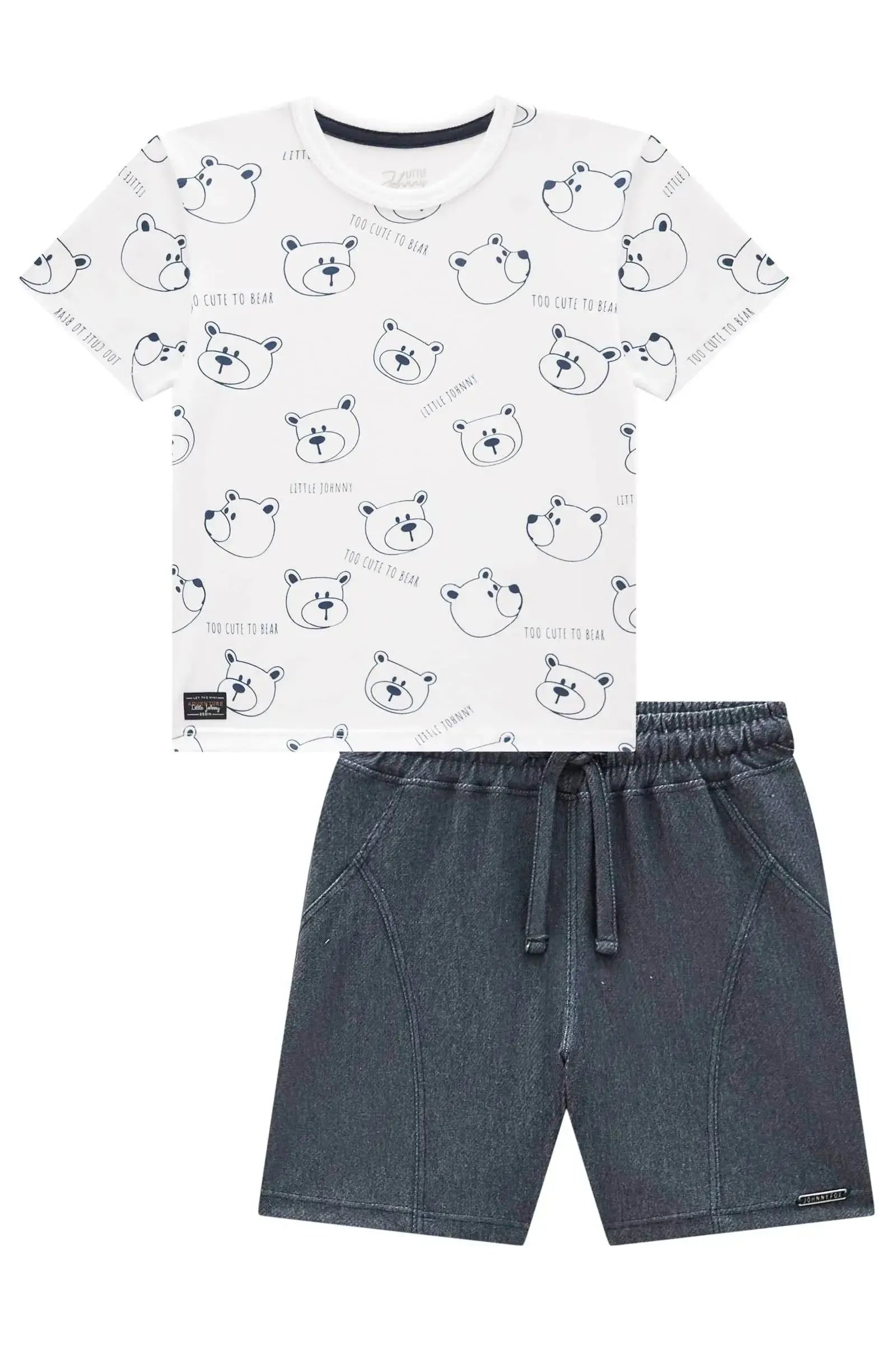 Conjunto de Camiseta em Meia Malha e Bermuda em Cotton Jeans com Elastano 95176 Johnny Fox Teen Menino