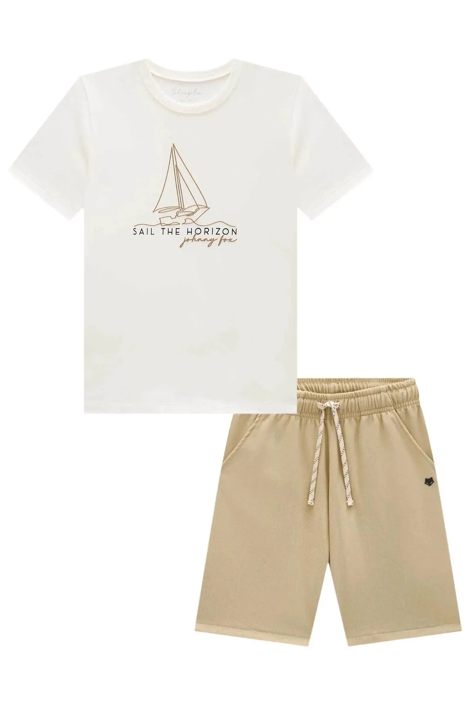 Conjunto de Camiseta em Meia Malha e Bermuda em Cotton Jeans com Elastano 95690 Johnny Fox Teen Menino