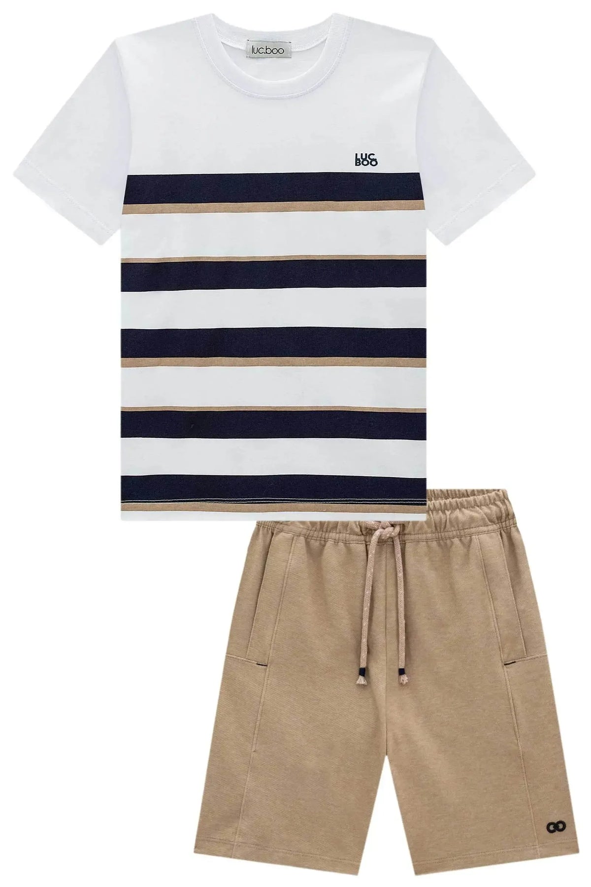 Conjunto de Camiseta em Meia Malha e Bermuda em Cotton Jeans com Elastano 98272 LucBoo Infantil Menino