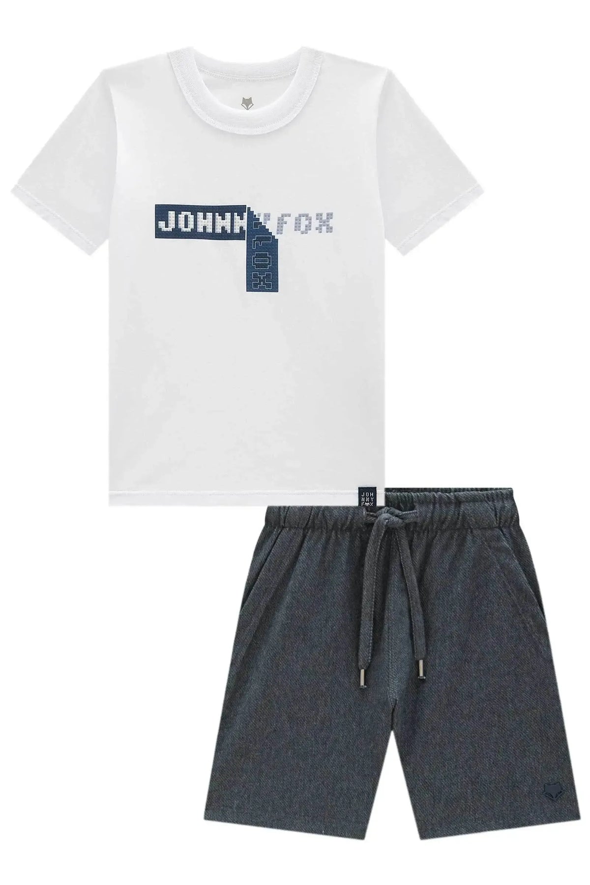 Conjunto de Camiseta em Meia Malha e Bermuda em Cotton Jeans com Elastano 99261 Johnny Fox Teen Menino