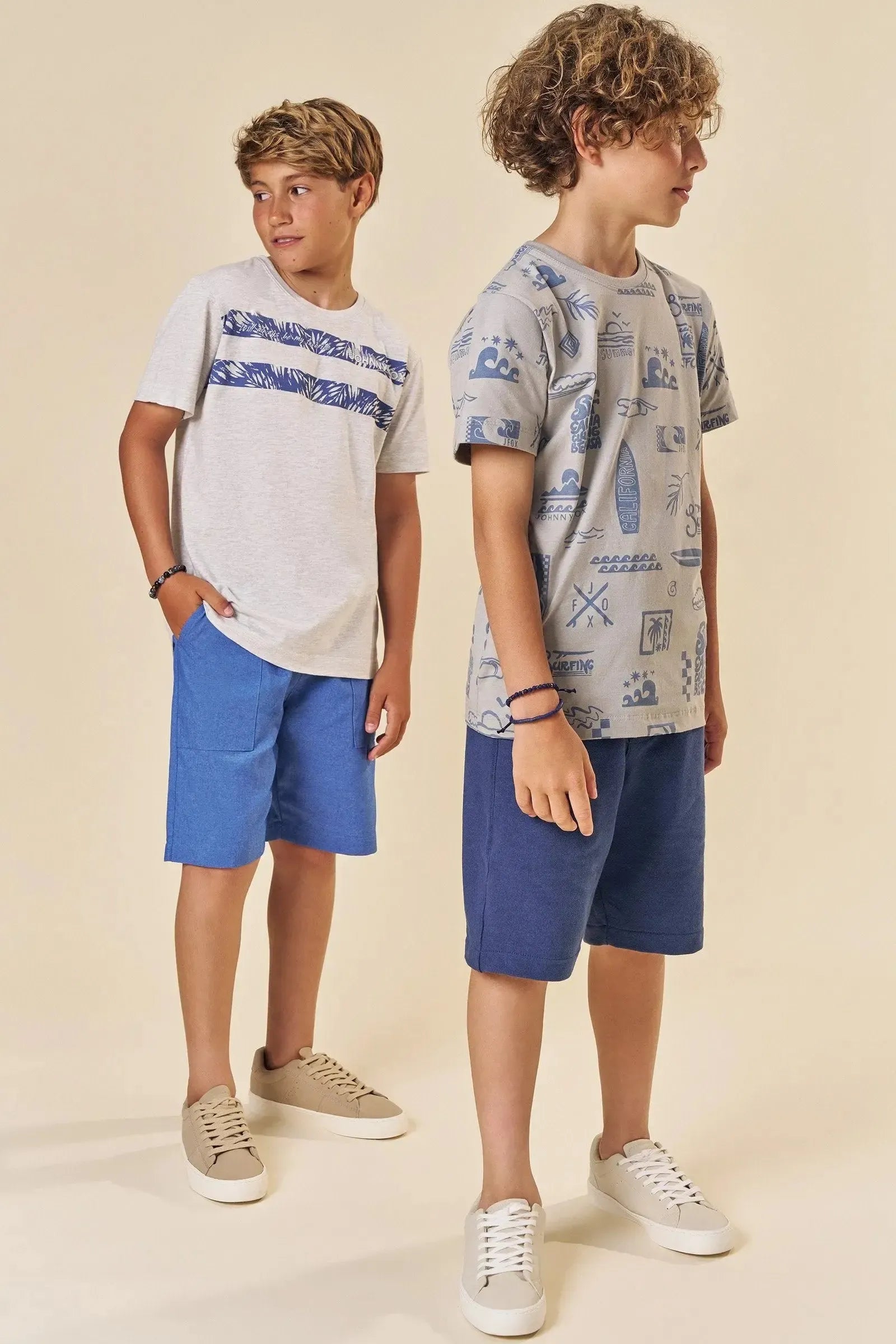 Conjunto de Camiseta em Meia Malha e Bermuda em Ecostretch 84064 Johnny Fox Teen Menino