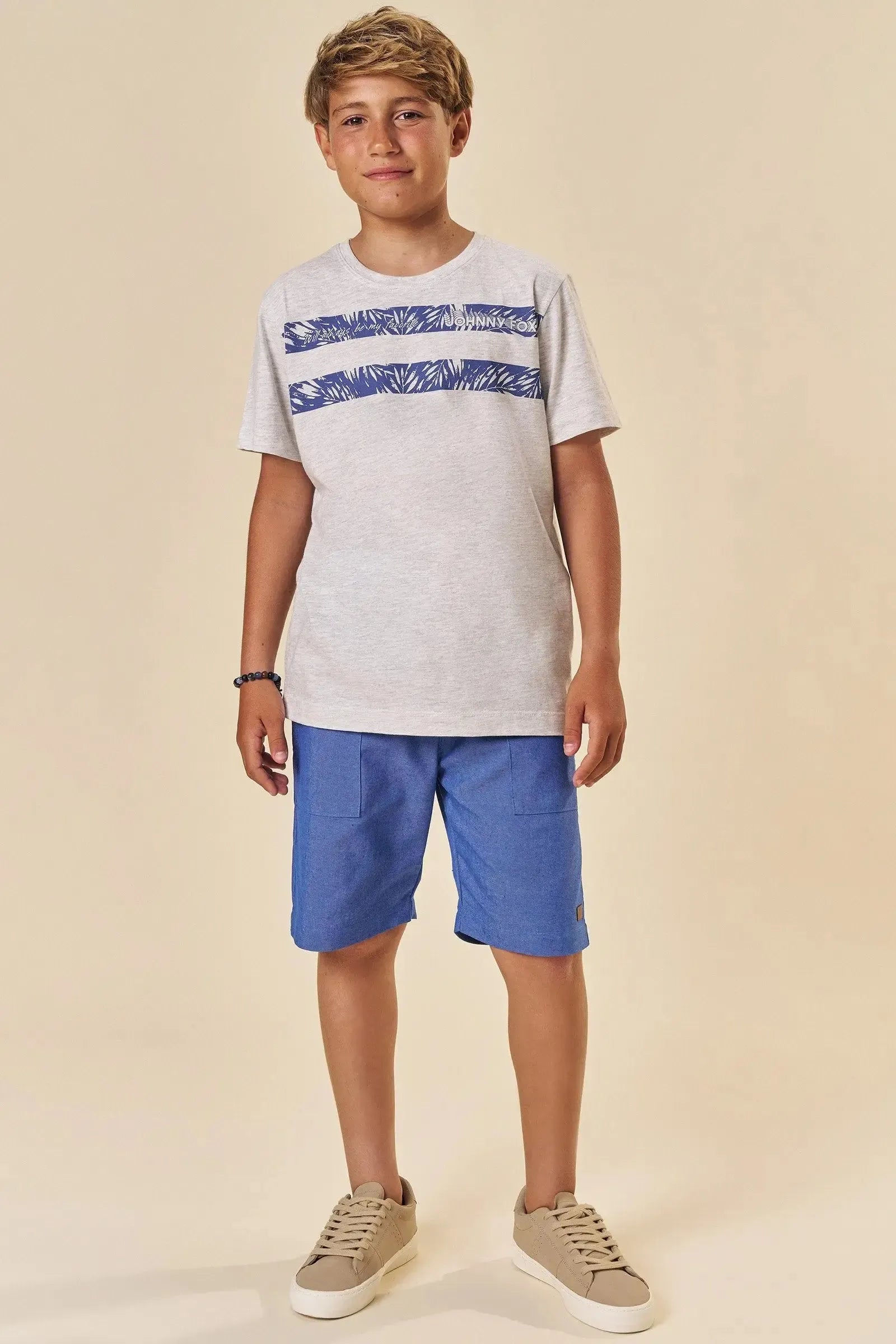 Conjunto de Camiseta em Meia Malha e Bermuda em Ecostretch 84064 Johnny Fox Teen Menino