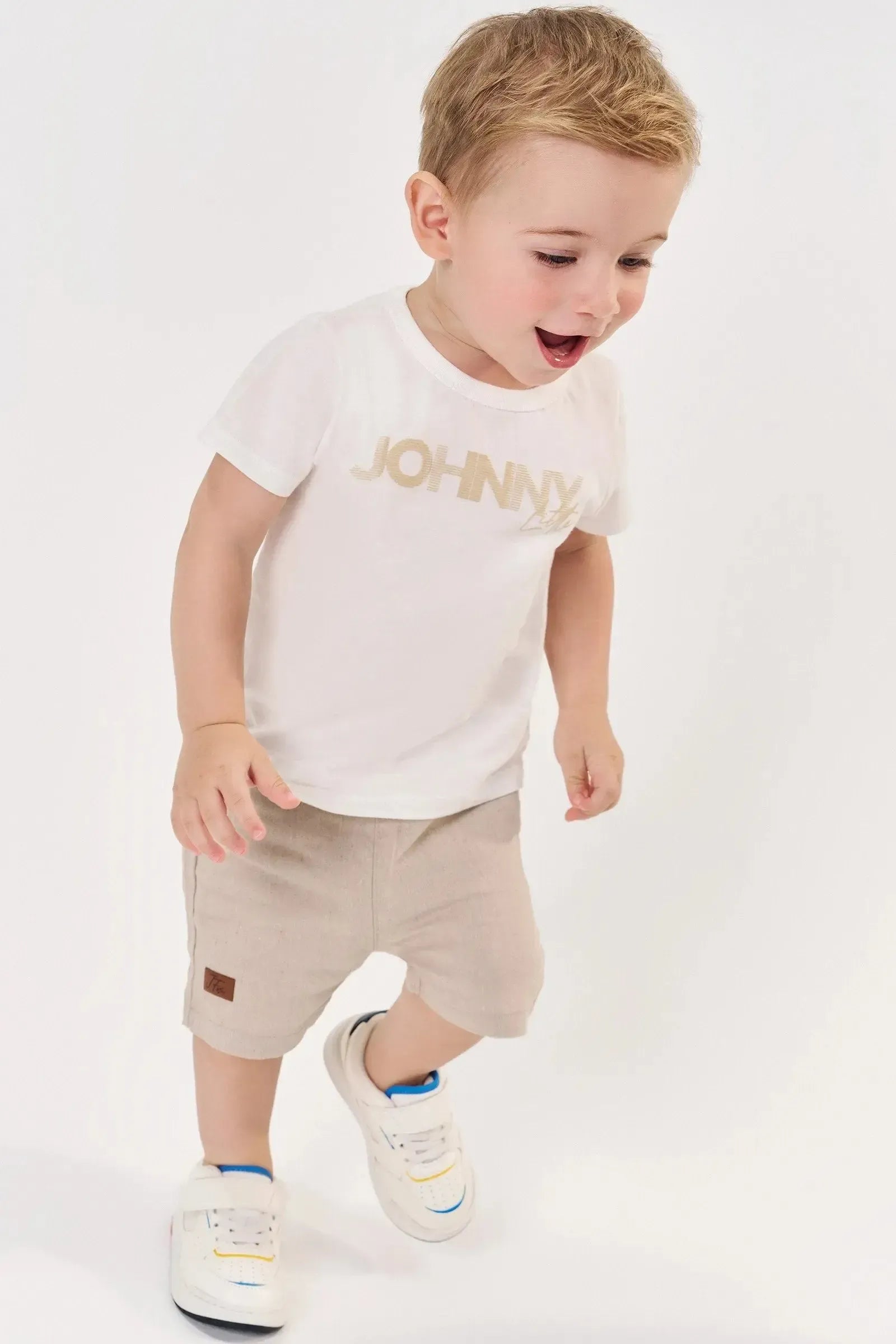 Conjunto de Camiseta em Meia Malha e Bermuda em Ecostretch 84653 Johnny Fox Bebê Menino