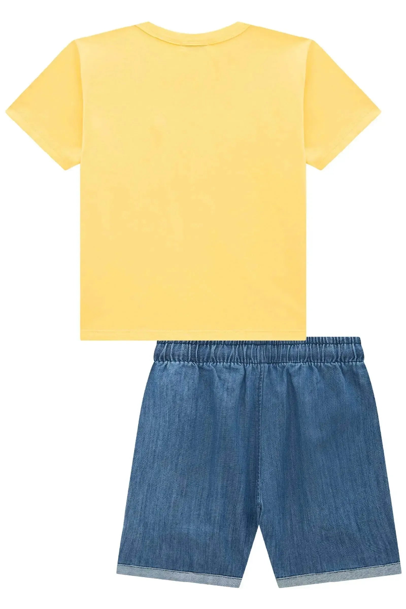 Conjunto de Camiseta em Meia Malha e Bermuda em Jeans Benicio com Elastano 97270 LucBoo Infantil Menino