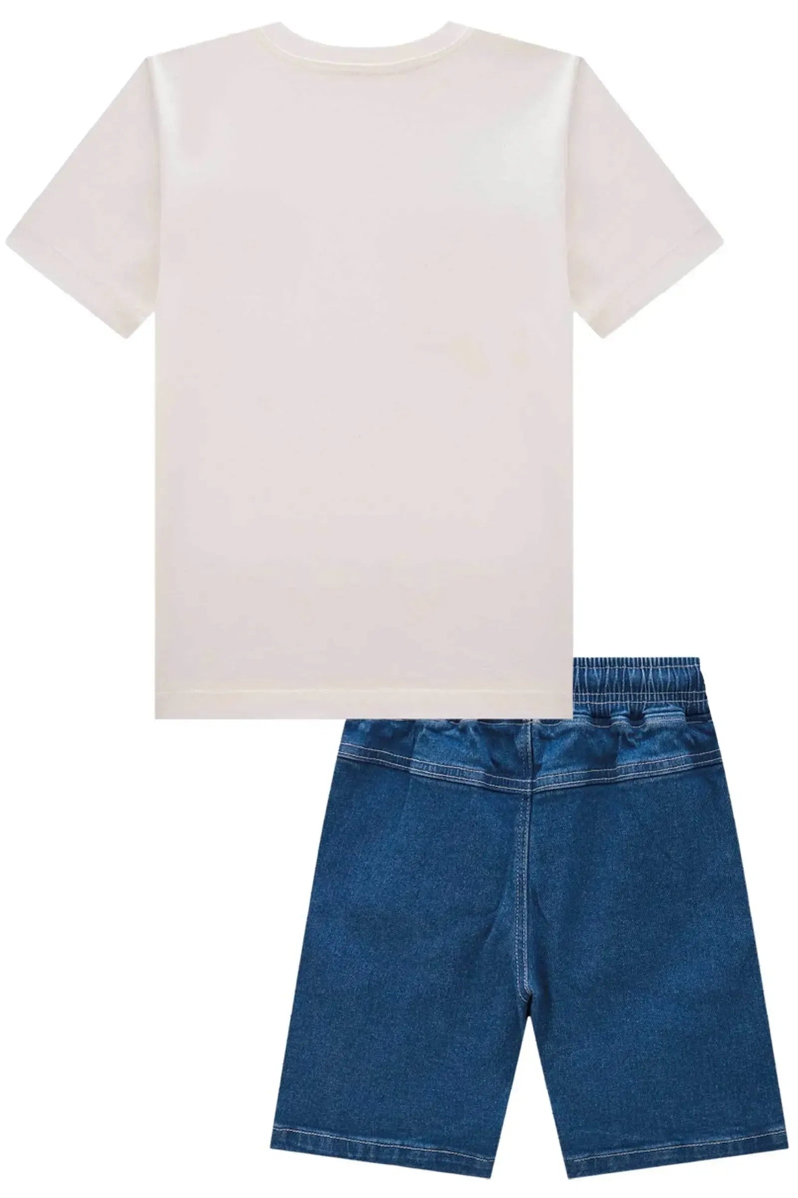 Conjunto de Camiseta em Meia Malha e Bermuda em Jeans Guga com Elastano 85268 LucBoo Infantil Menino