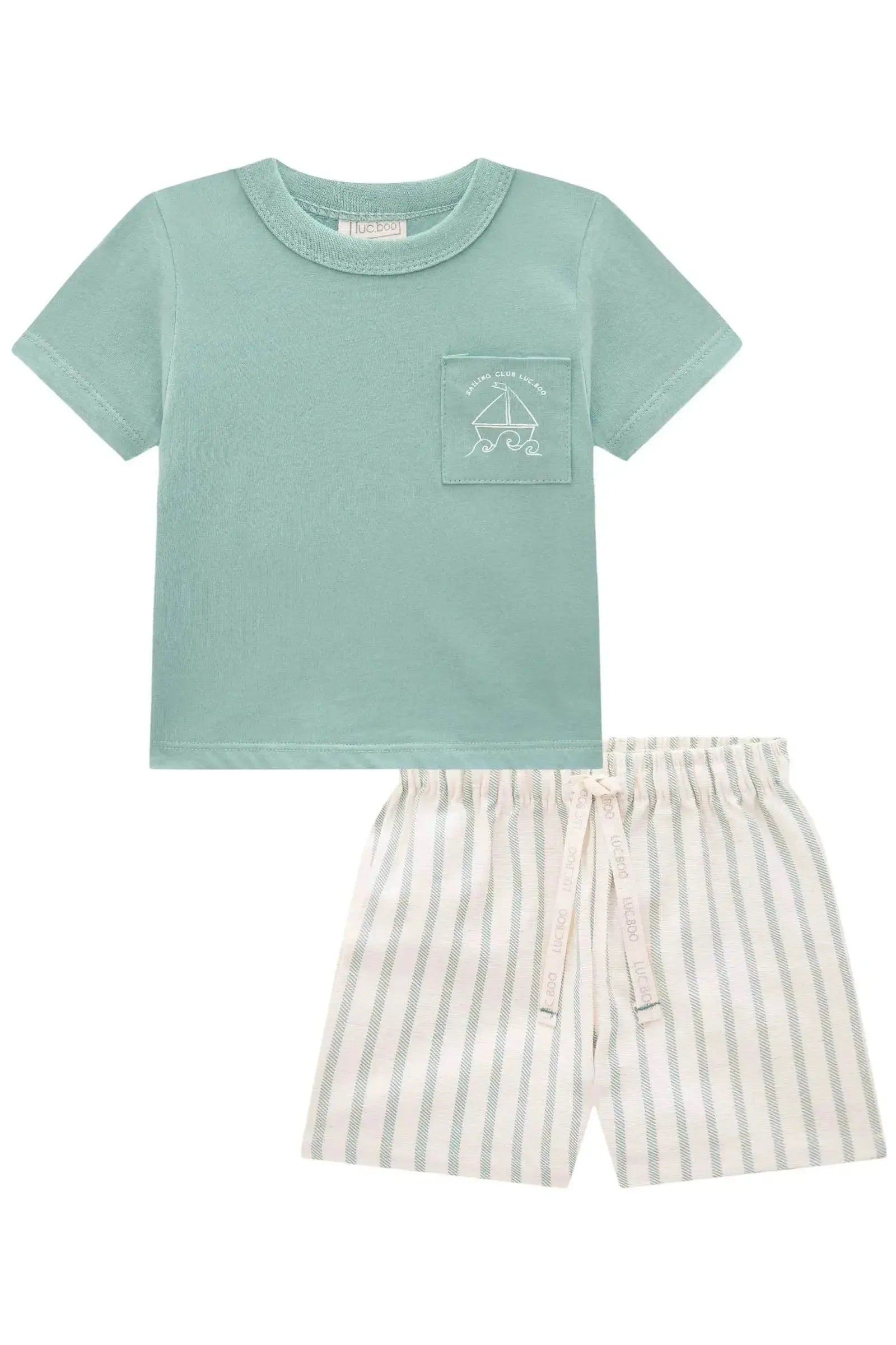 Conjunto de Camiseta em Meia Malha e Bermuda em Linho Santorine 82915 LucBoo Bebê Menino