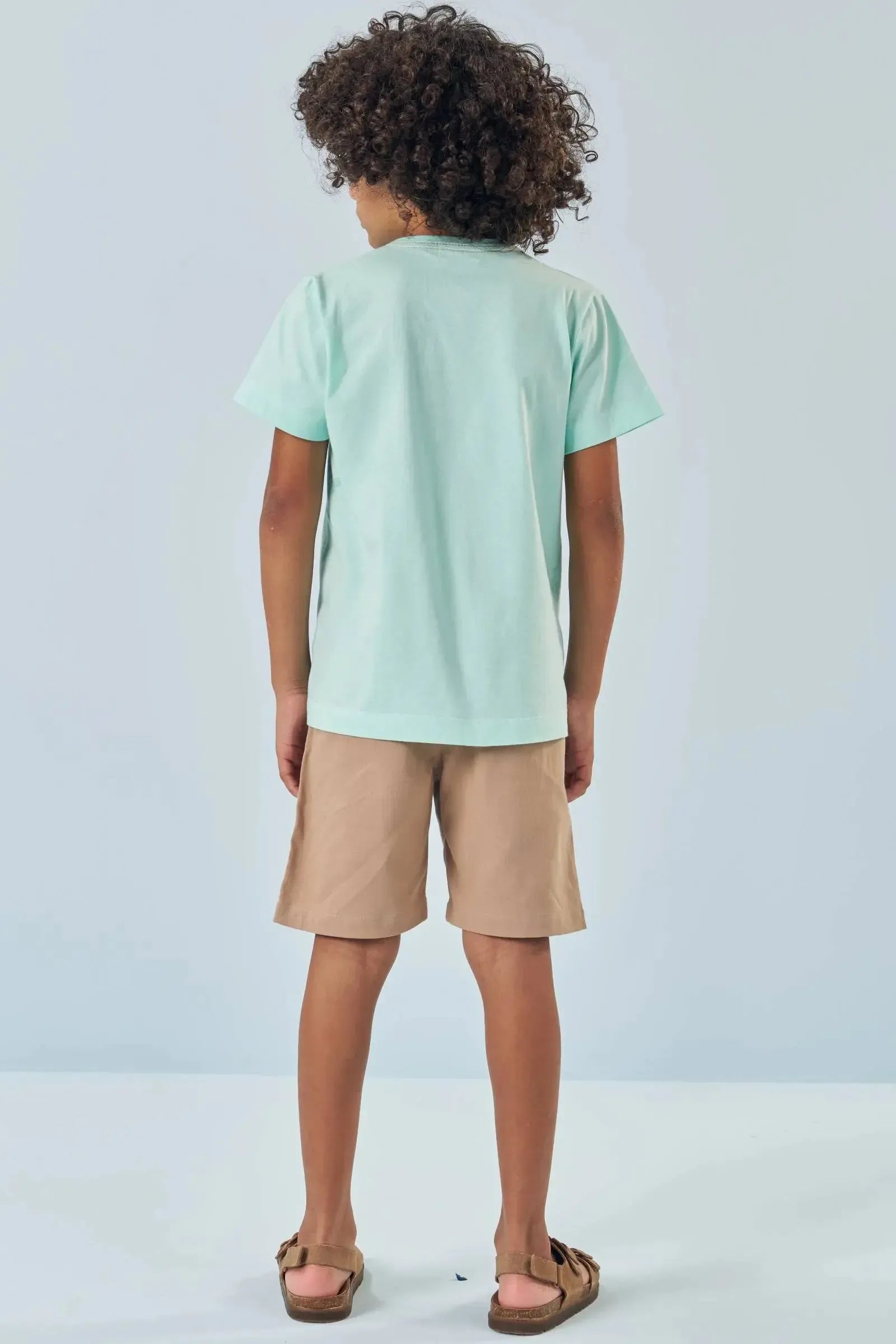 Conjunto de Camiseta em Meia Malha e Bermuda em Linho Santorine com Elastano 83154 LucBoo Infantil Menino