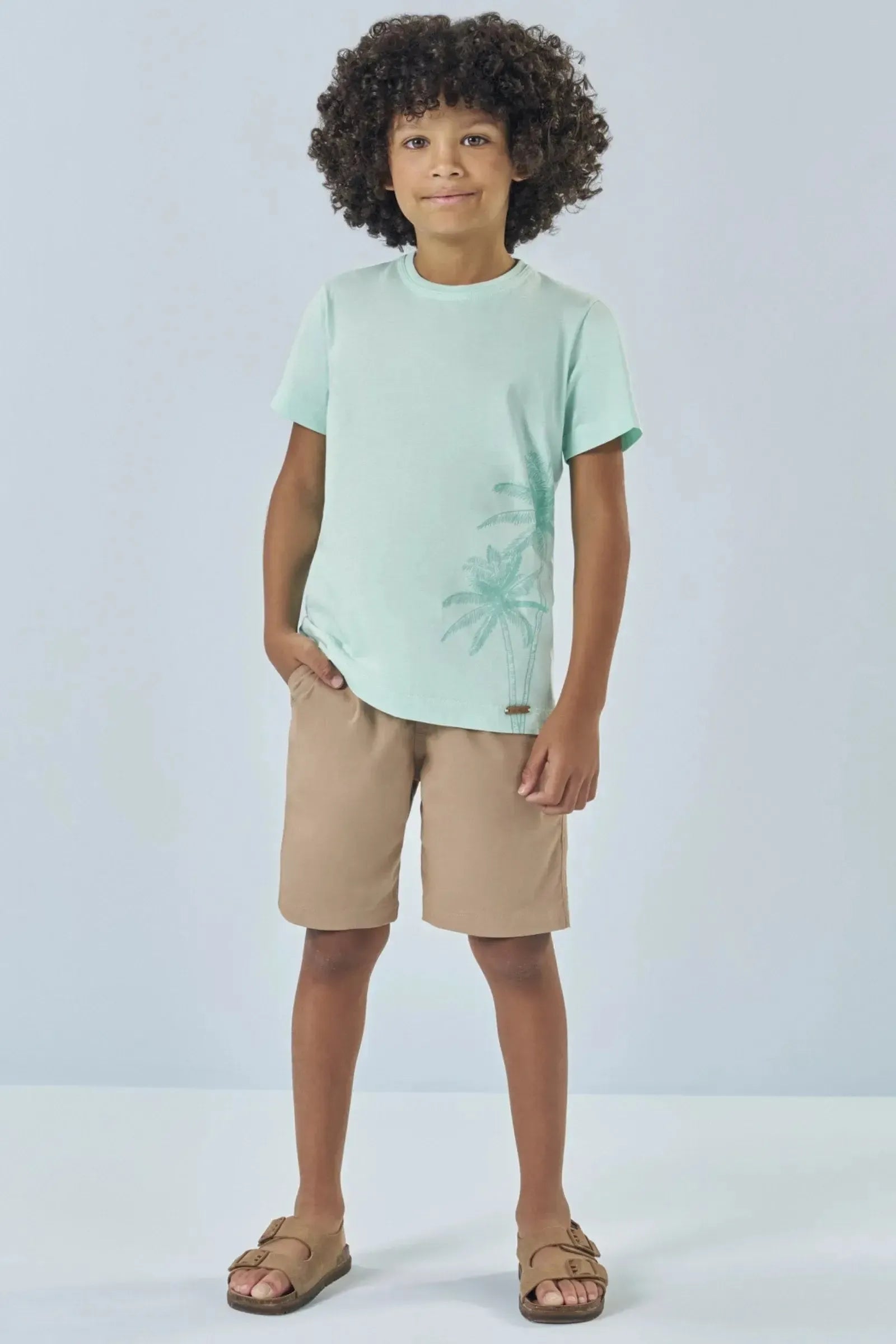 Conjunto de Camiseta em Meia Malha e Bermuda em Linho Santorine com Elastano 83154 LucBoo Infantil Menino