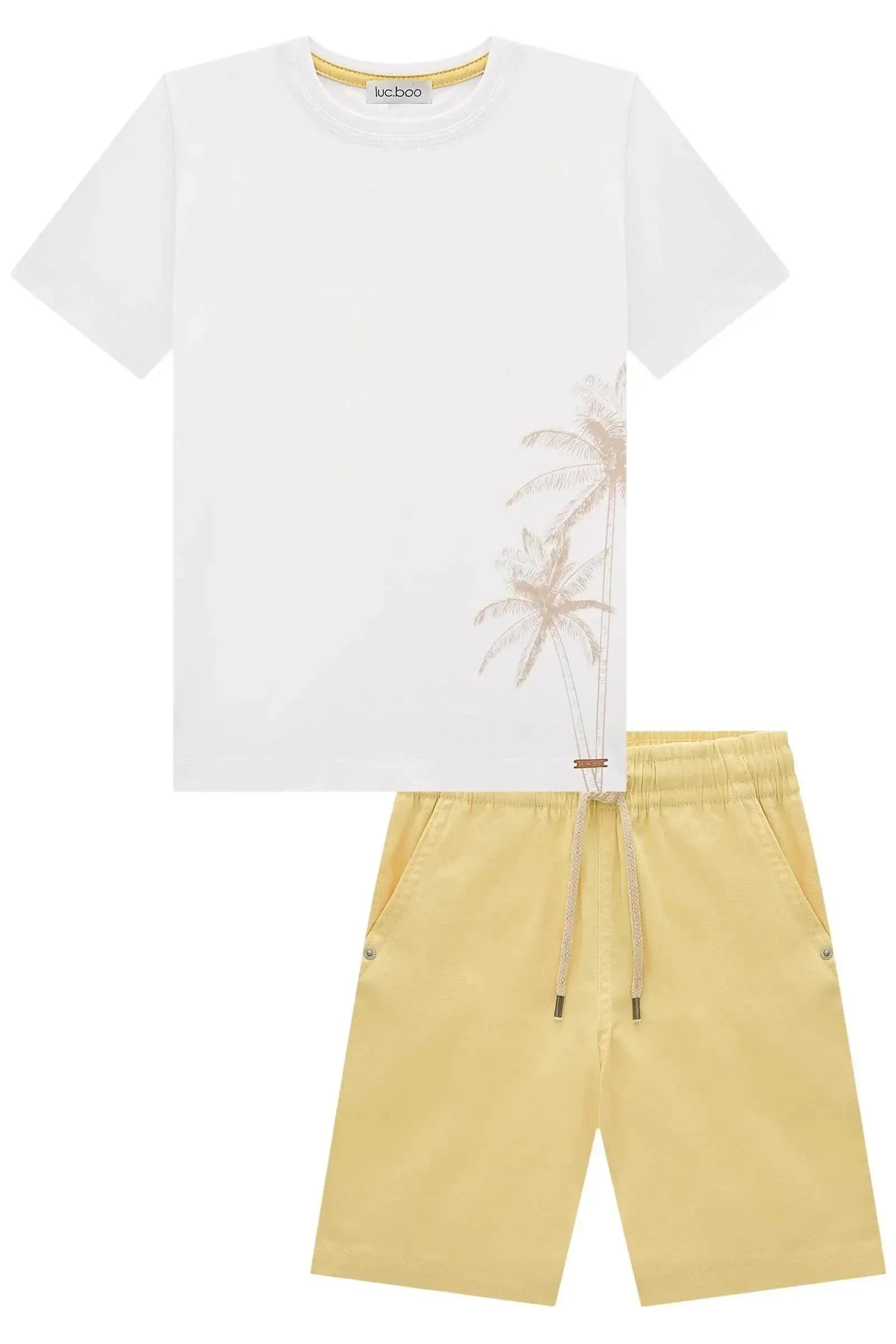 Conjunto de Camiseta em Meia Malha e Bermuda em Linho Santorine com Elastano 83154 LucBoo Infantil Menino