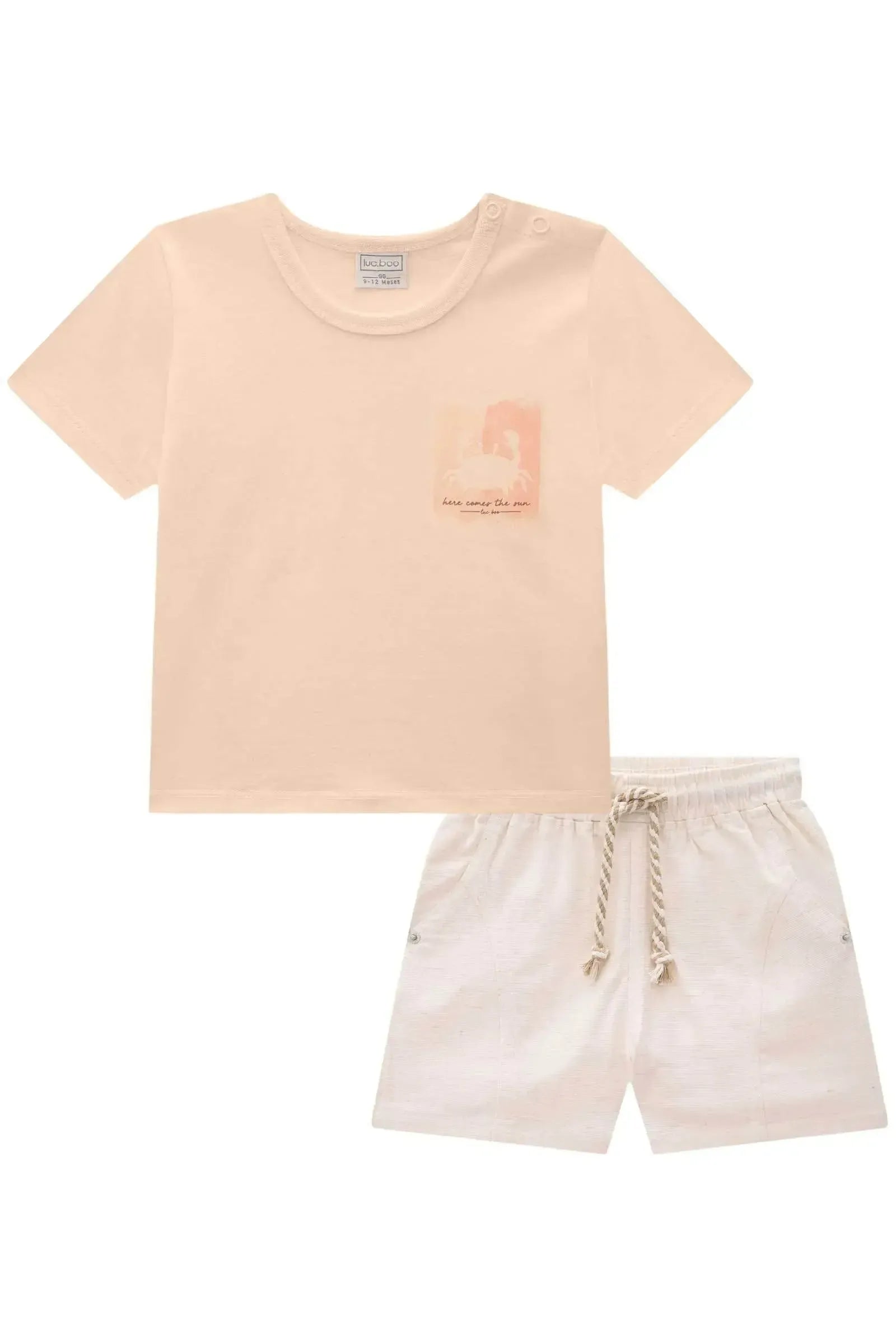 Conjunto de Camiseta em Meia Malha e Bermuda em Linho Santorine com Elastano 83392 LucBoo Bebê Menino