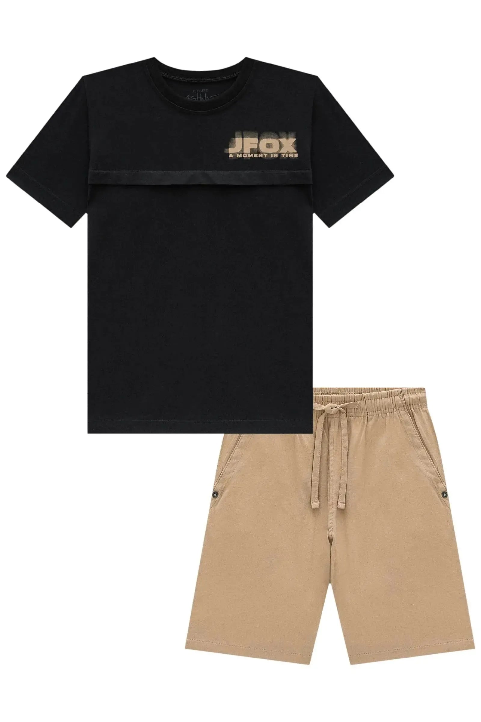 Conjunto de Camiseta em Meia Malha e Bermuda em Linho Santorine com Elastano 85065 Johnny Fox Teen Menino