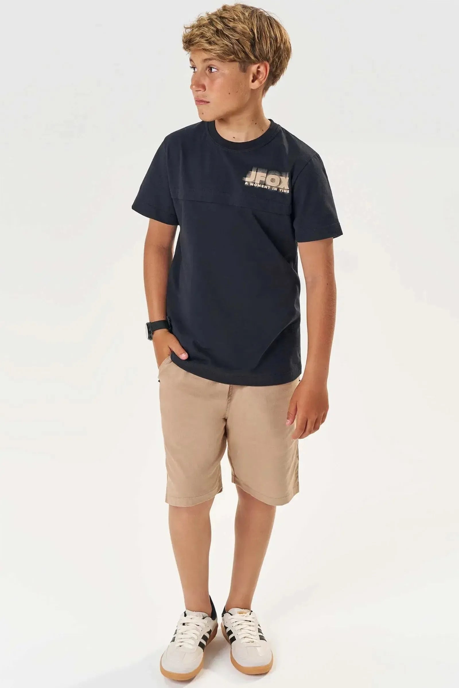 Conjunto de Camiseta em Meia Malha e Bermuda em Linho Santorine com Elastano 85065 Johnny Fox Teen Menino