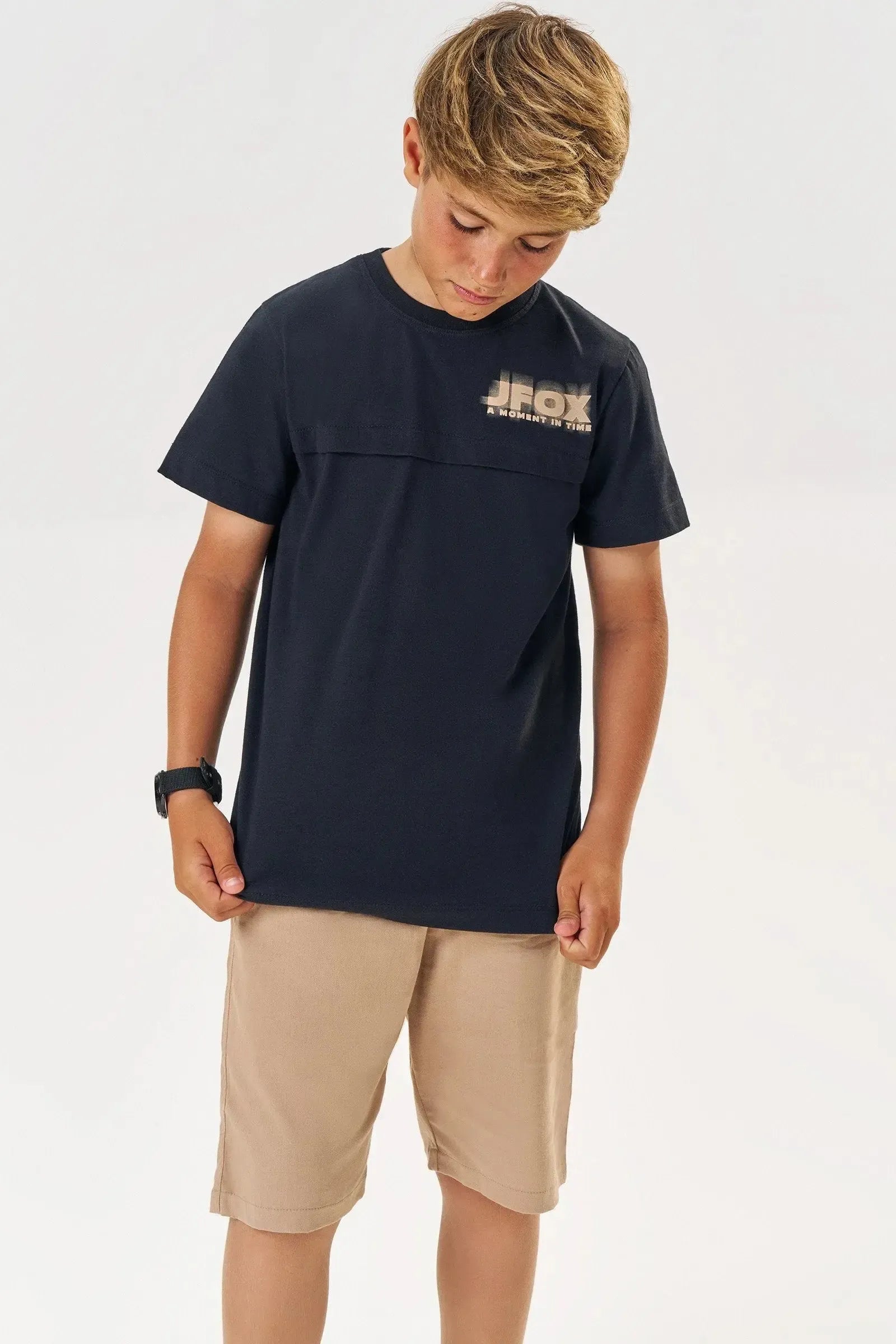 Conjunto de Camiseta em Meia Malha e Bermuda em Linho Santorine com Elastano 85065 Johnny Fox Teen Menino