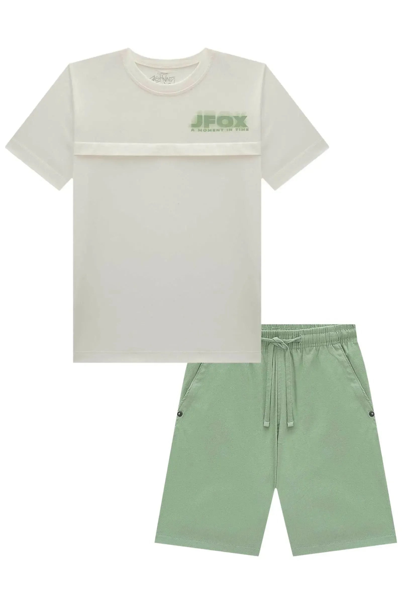 Conjunto de Camiseta em Meia Malha e Bermuda em Linho Santorine com Elastano 85065 Johnny Fox Teen Menino