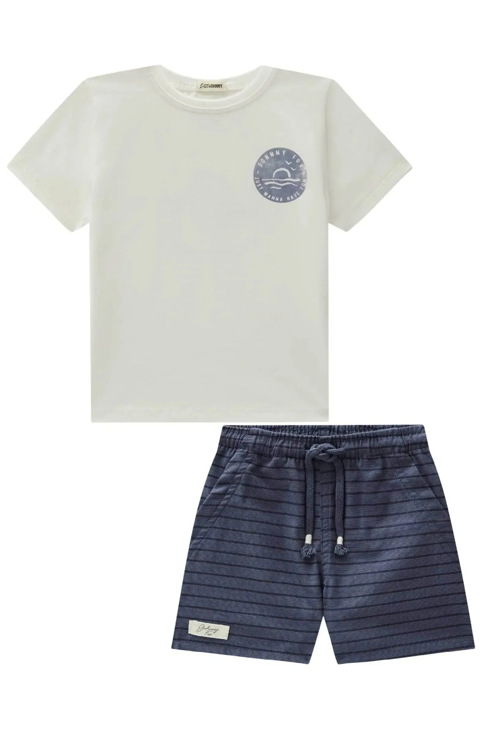 Conjunto de Camiseta em Meia Malha e Bermuda em Linho Santorine com Elastano 88784 Johnny Fox Bebê Menino