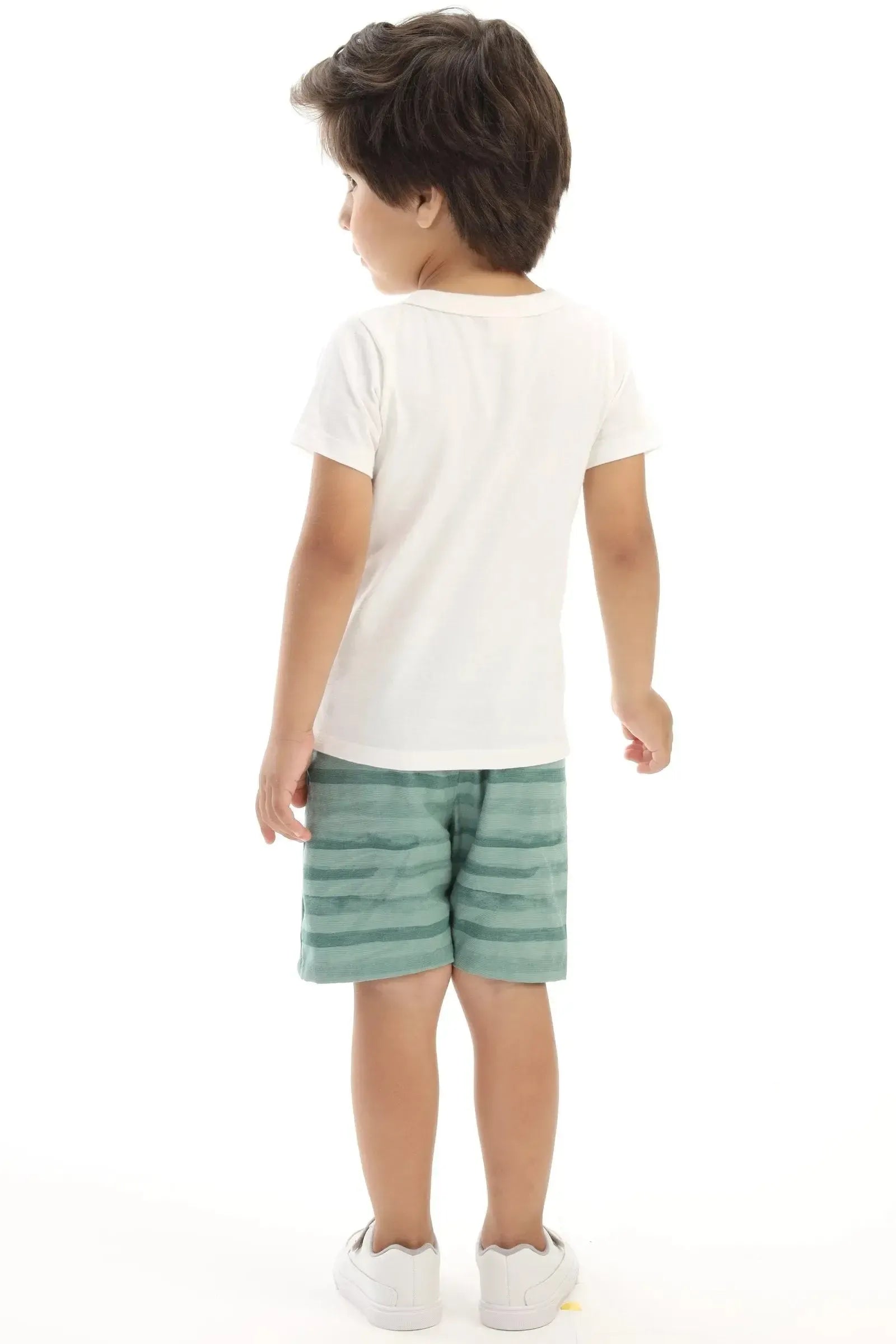 Conjunto de Camiseta em Meia Malha e Bermuda em Linho Santorine com Elastano 92885 LucBoo Bebê Menino