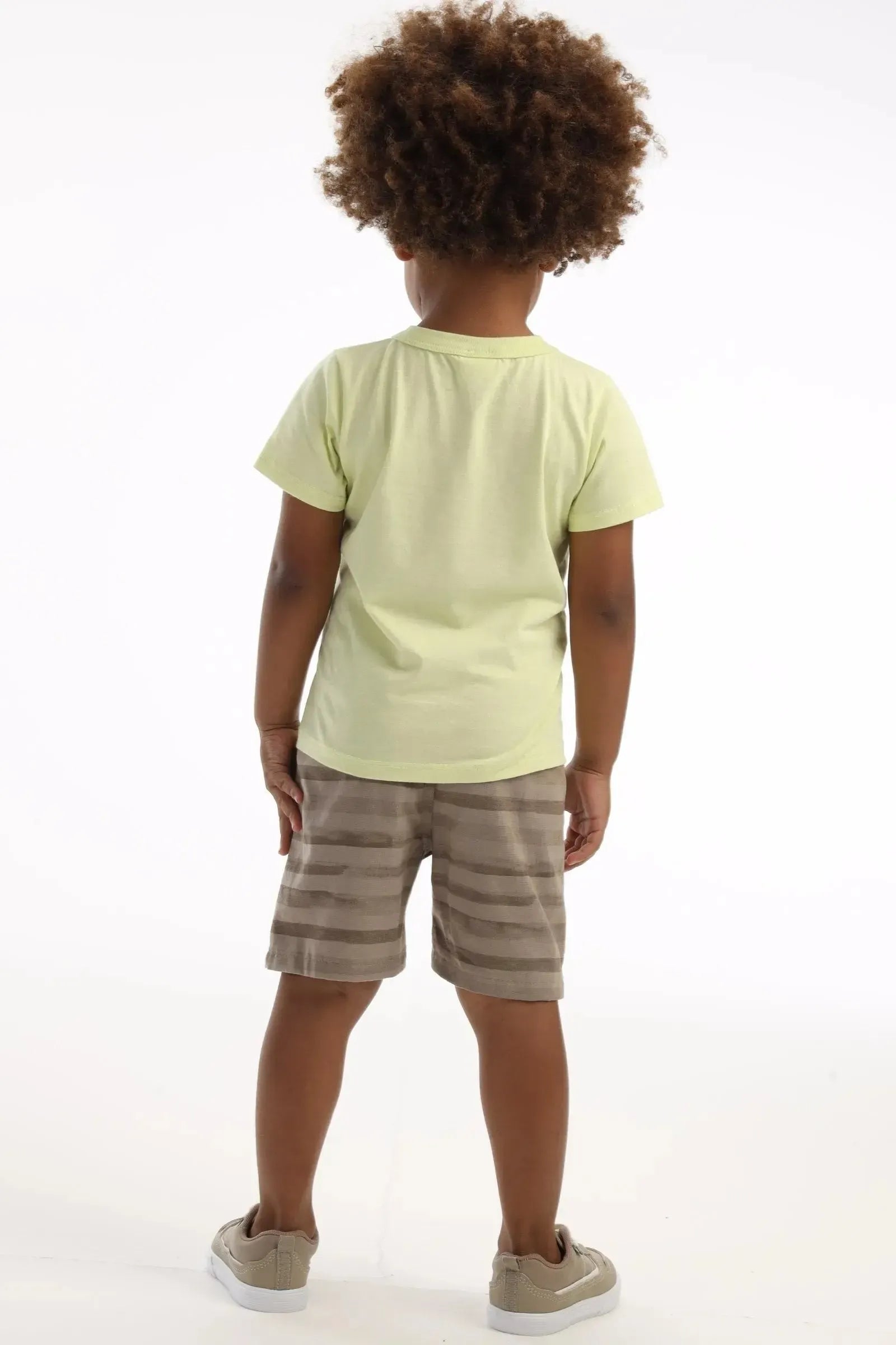 Conjunto de Camiseta em Meia Malha e Bermuda em Linho Santorine com Elastano 92888 LucBoo Bebê Menino