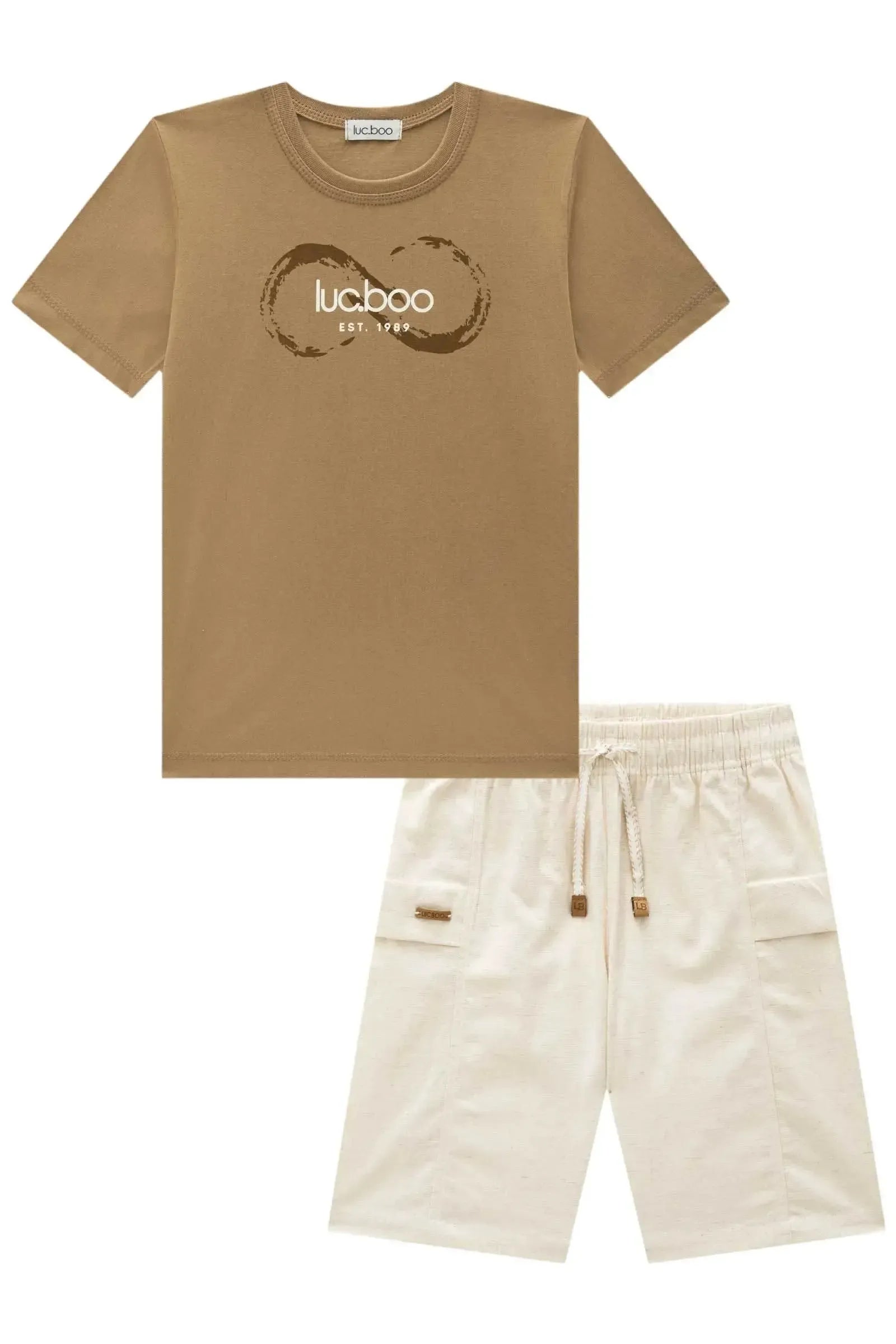 Conjunto de Camiseta em Meia Malha e Bermuda em Linho Santorine com Elastano 93123 LucBoo Infantil Menino