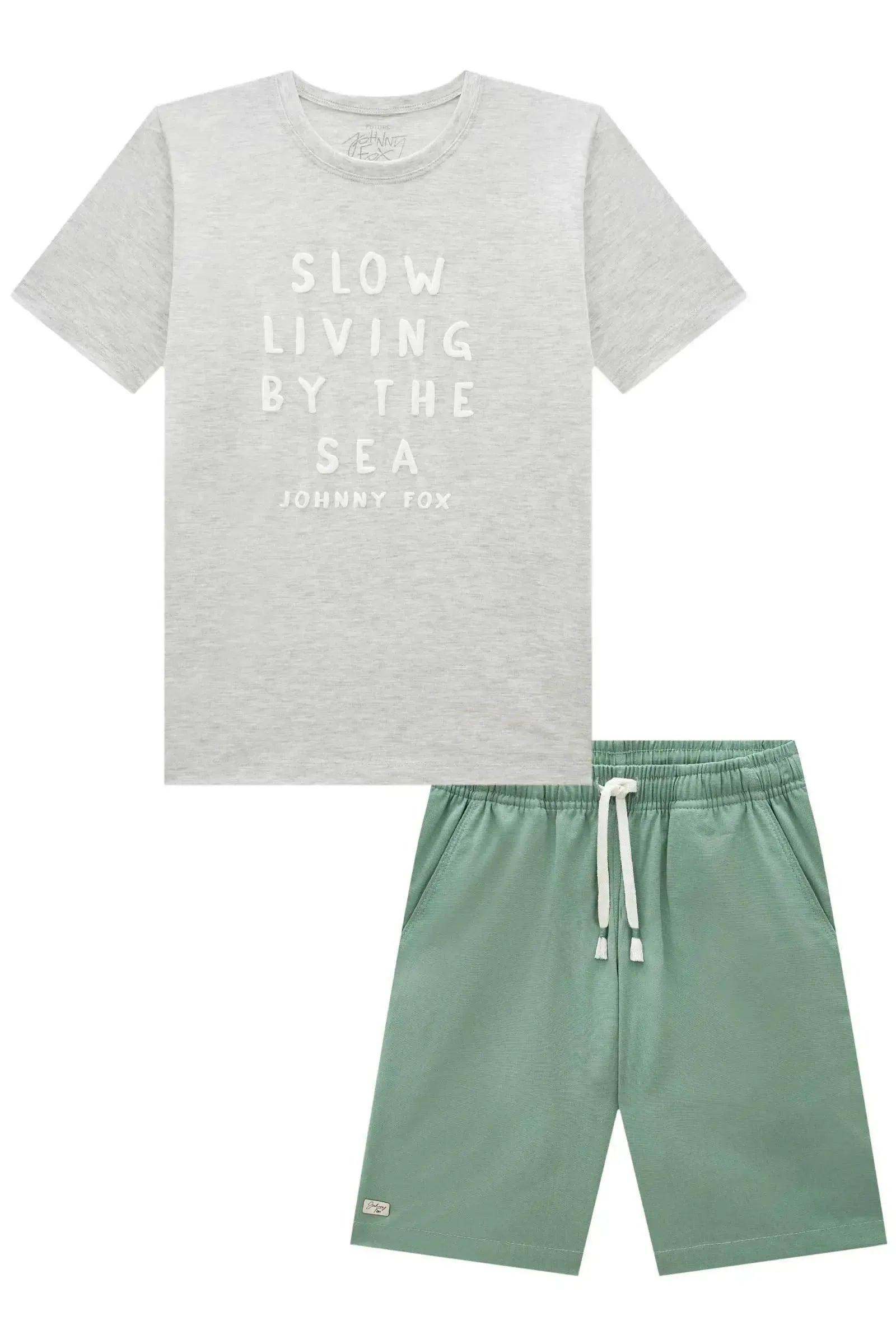 Conjunto de Camiseta em Meia Malha e Bermuda em Linho Santorine com Elastano 93333 Johnny Fox Teen Menino