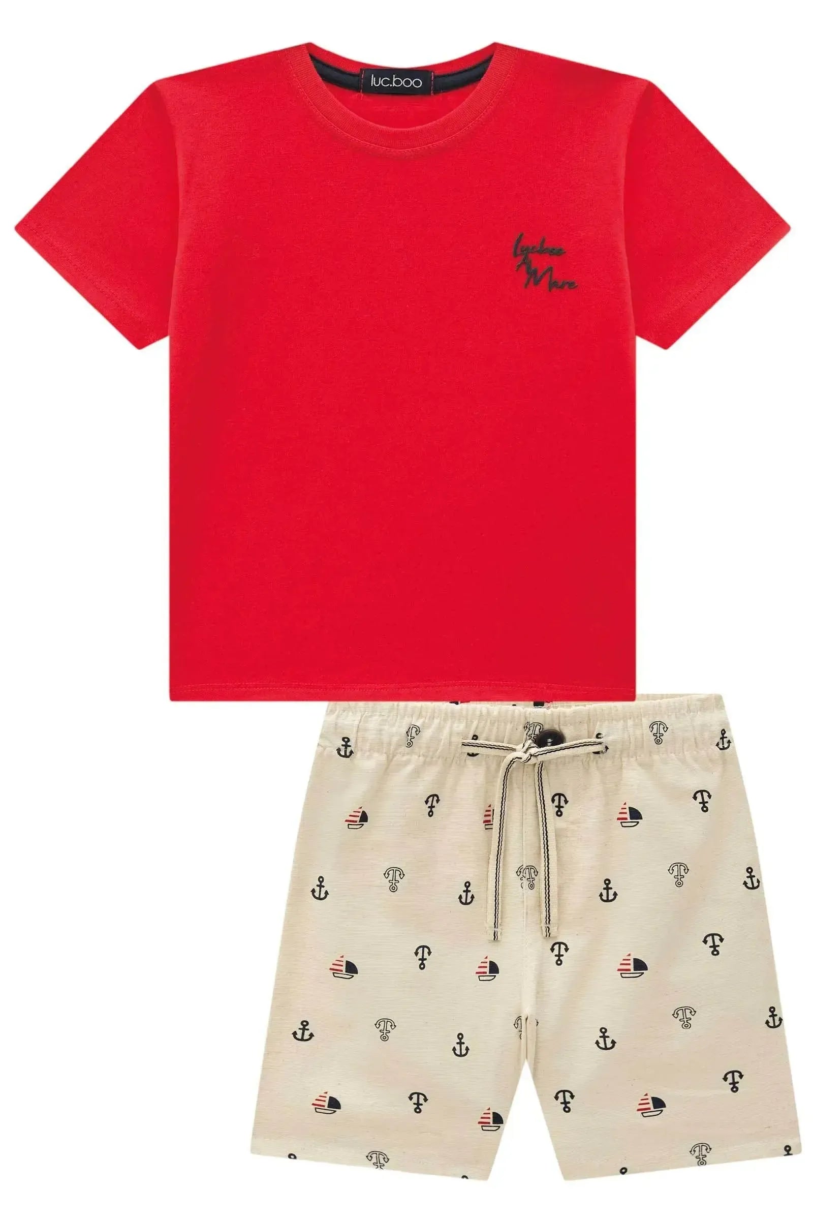 Conjunto de Camiseta em Meia Malha e Bermuda em Linho Santorine com Elastano 95451 LucBoo Infantil Menino