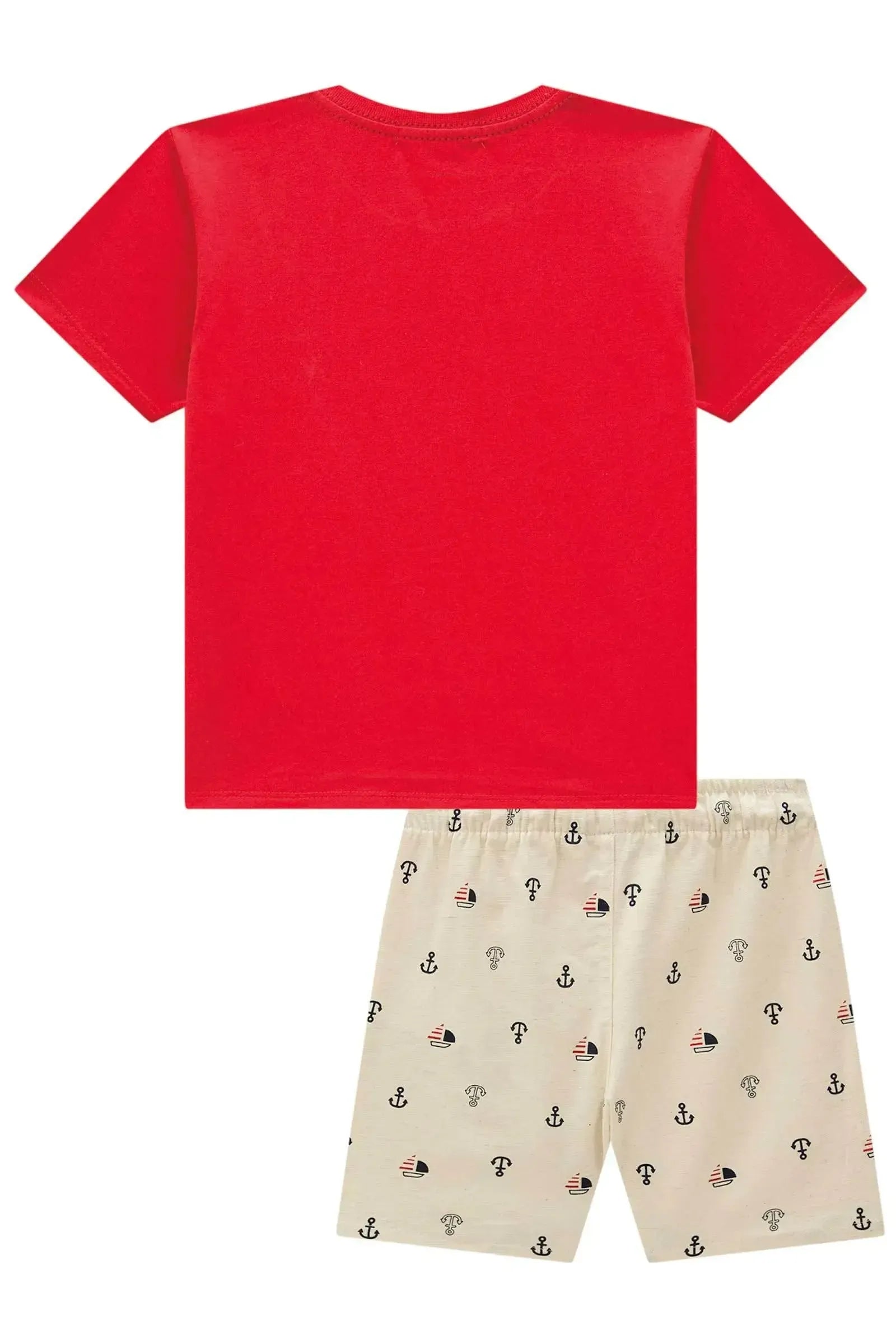 Conjunto de Camiseta em Meia Malha e Bermuda em Linho Santorine com Elastano 95451 LucBoo Infantil Menino