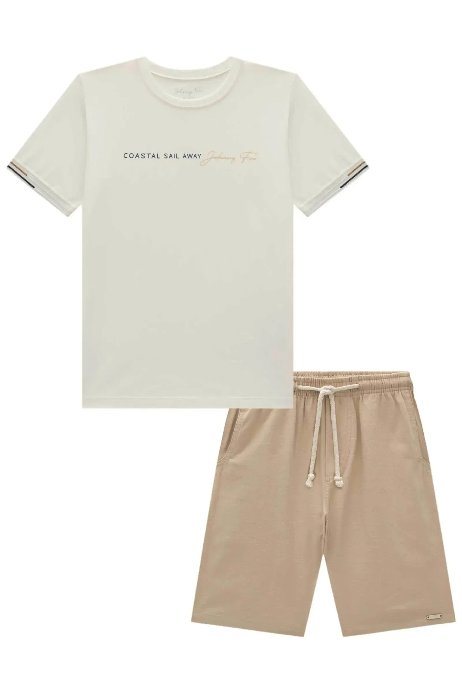 Conjunto de Camiseta em Meia Malha e Bermuda em Linho Santorine com Elastano 96400 Johnny Fox Teen Menino