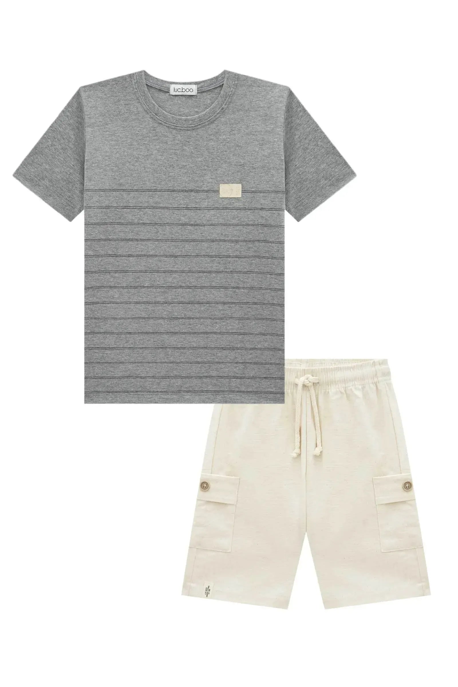 Conjunto de Camiseta em Meia Malha e Bermuda em Linho Santorine com Elastano 97176 LucBoo Infantil Menino