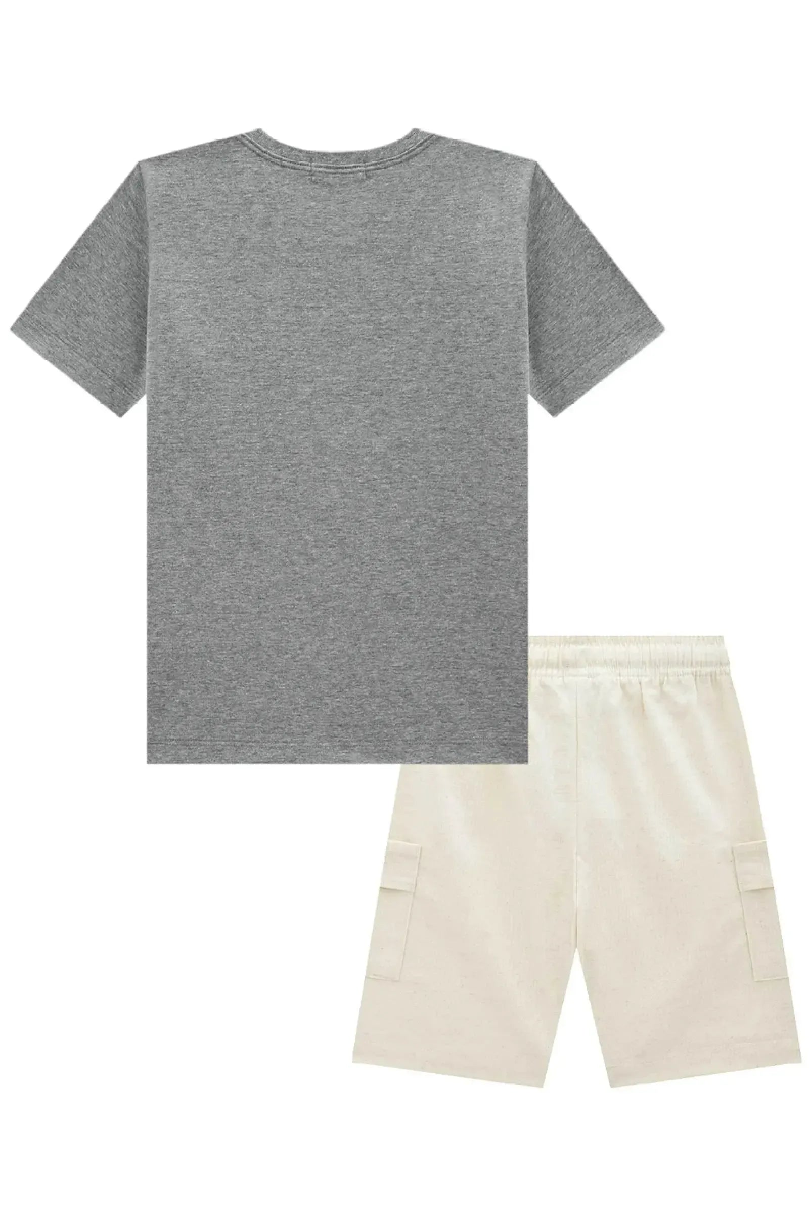 Conjunto de Camiseta em Meia Malha e Bermuda em Linho Santorine com Elastano 97176 LucBoo Infantil Menino
