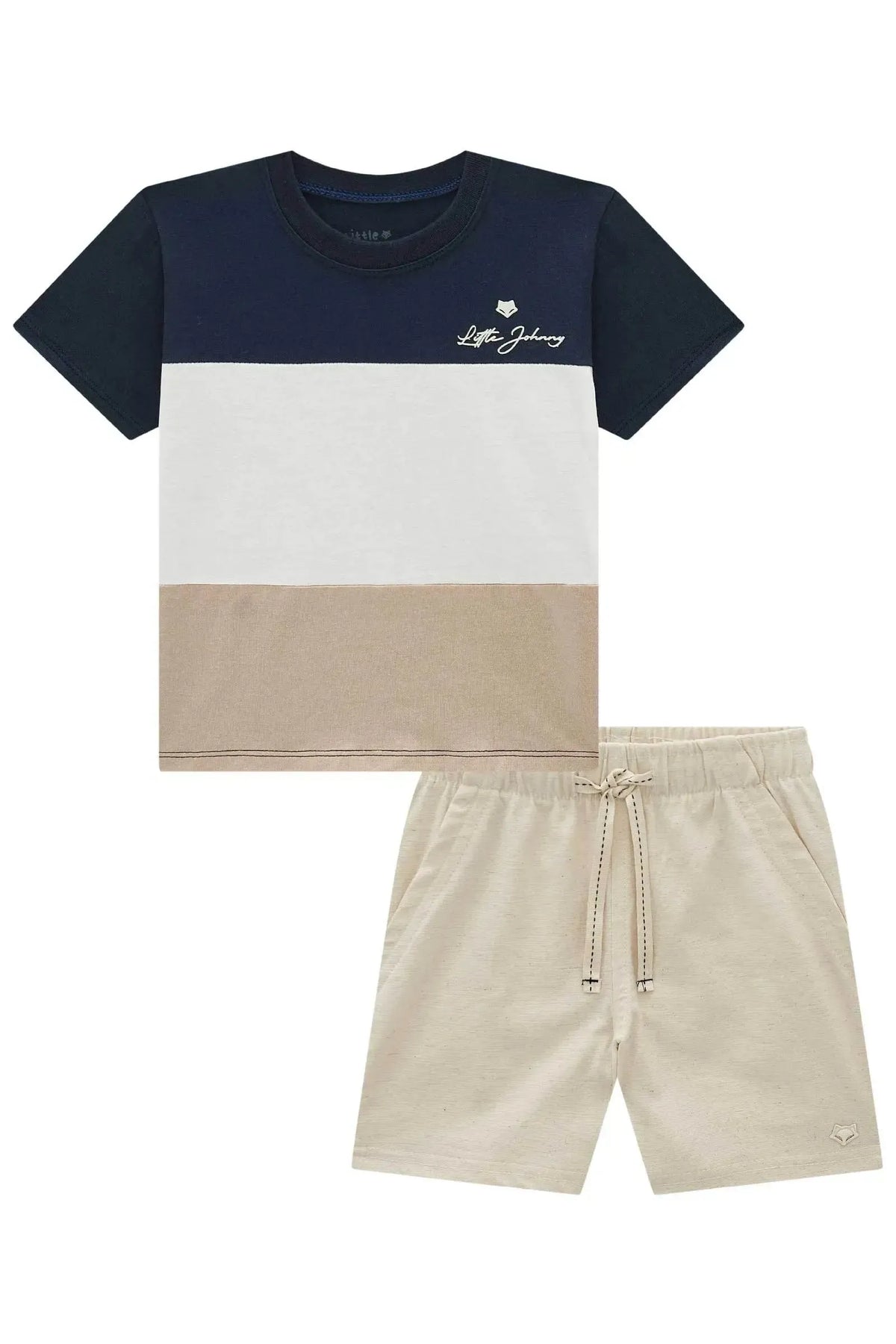 Conjunto de Camiseta em Meia Malha e Bermuda em Linho Santorine com Elastano 99410 Johnny Fox Teen Menino