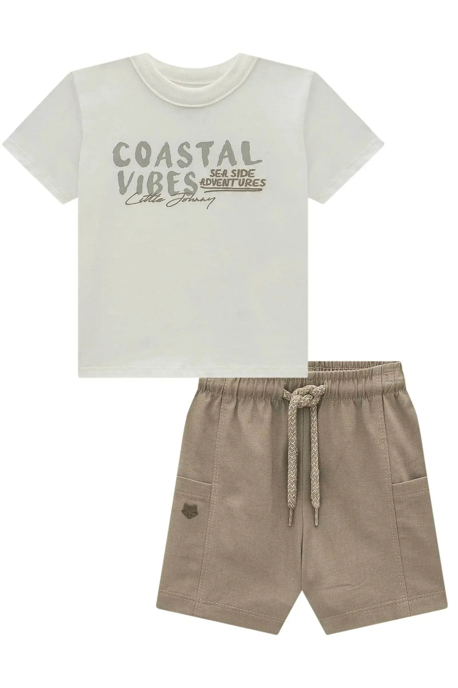 Conjunto de Camiseta em Meia Malha e Bermuda em Linho Santorini com Elastano 93027 Johnny Fox Bebê Menino