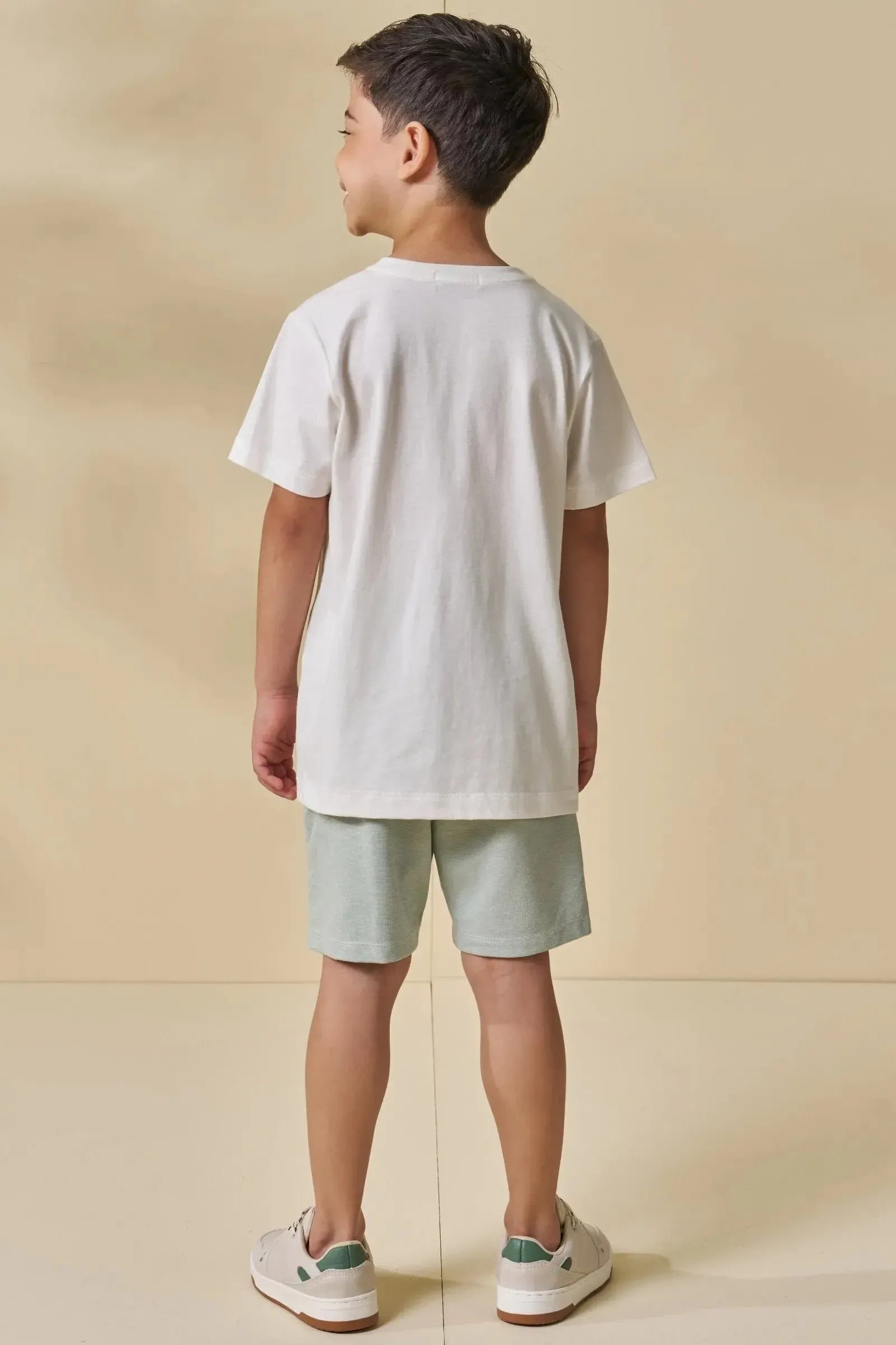 Conjunto de Camiseta em Meia Malha e Bermuda em Malha Alfaiataria 96029 LucBoo Infantil Menino
