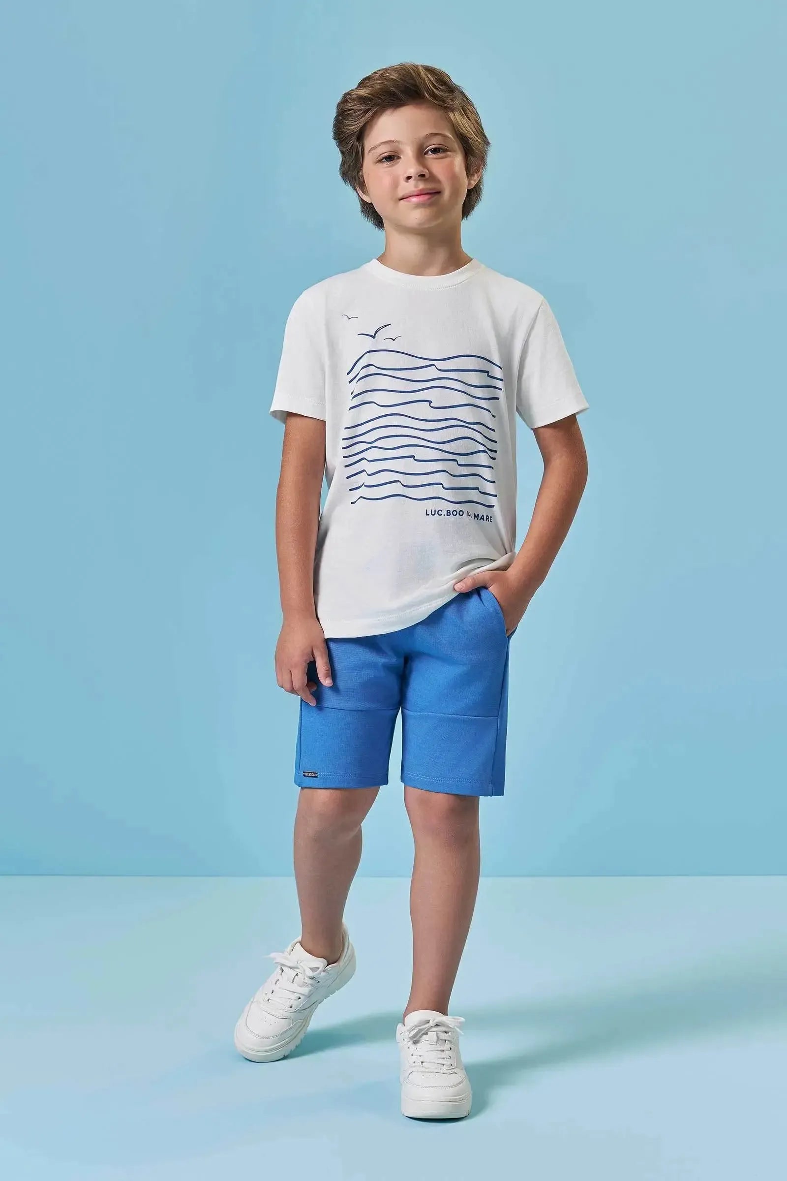 Conjunto de Camiseta em Meia Malha e Bermuda em Malha Alfaiataria 96045 LucBoo Infantil Menino