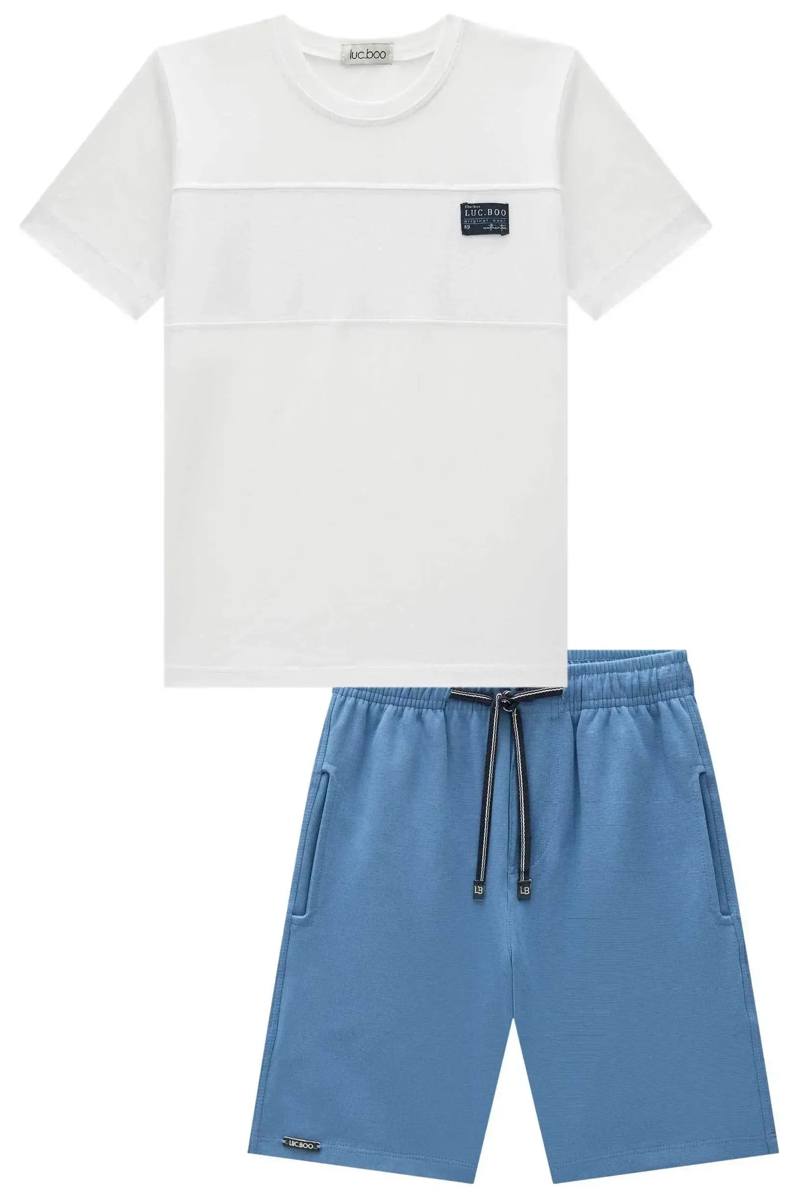 Conjunto de Camiseta em Meia Malha e Bermuda em Malha Alfaiataria 96925 LucBoo Infantil Menino