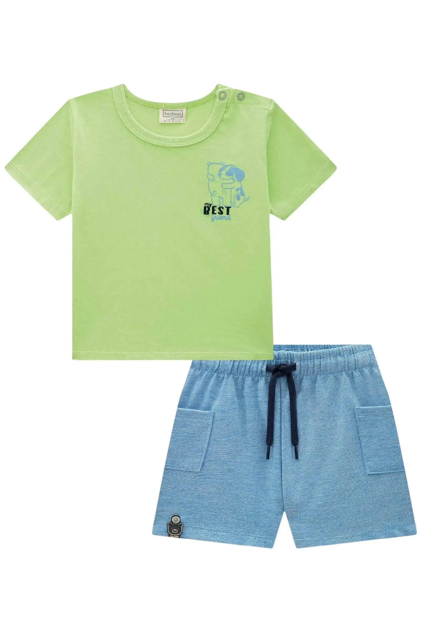 Conjunto de Camiseta em Meia Malha e Bermuda em Malha Alfaiataria com Elastano 87623 LucBoo Bebê Menino