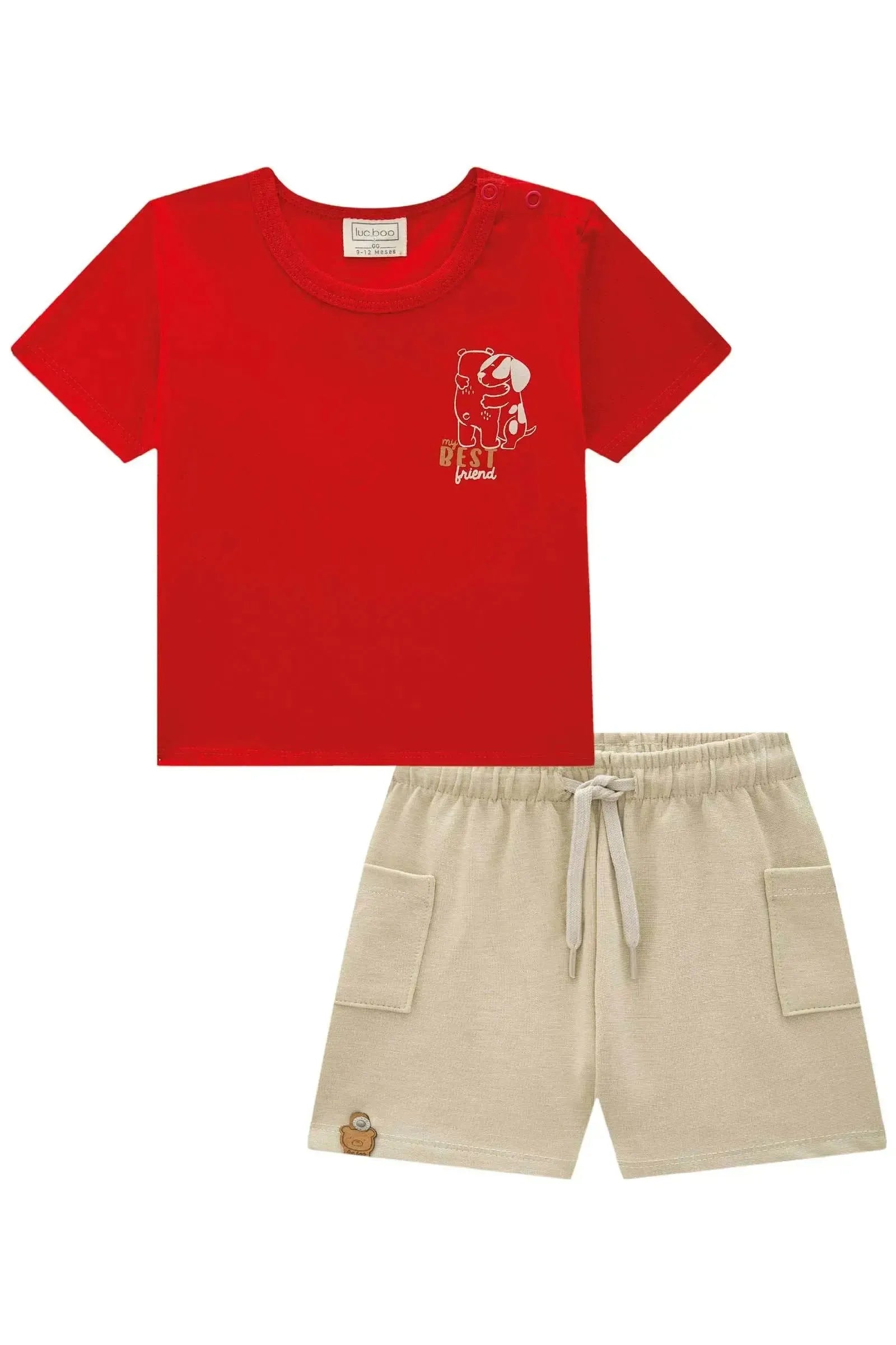 Conjunto de Camiseta em Meia Malha e Bermuda em Malha Alfaiataria com Elastano 87623 LucBoo Bebê Menino