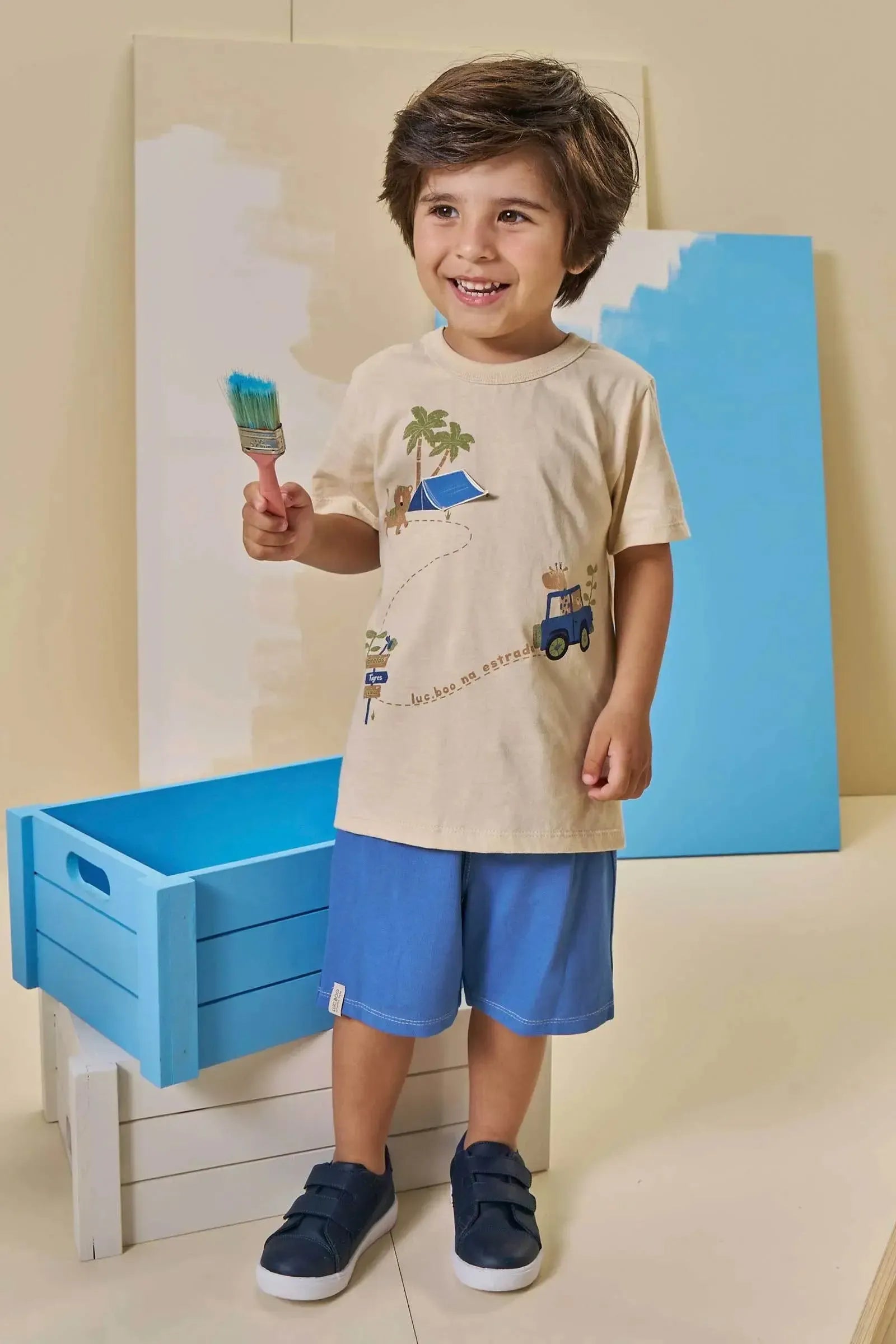 Conjunto de Camiseta em Meia Malha e Bermuda em Malha Alfaiataria com Elastano 95052 LucBoo Infantil Menino