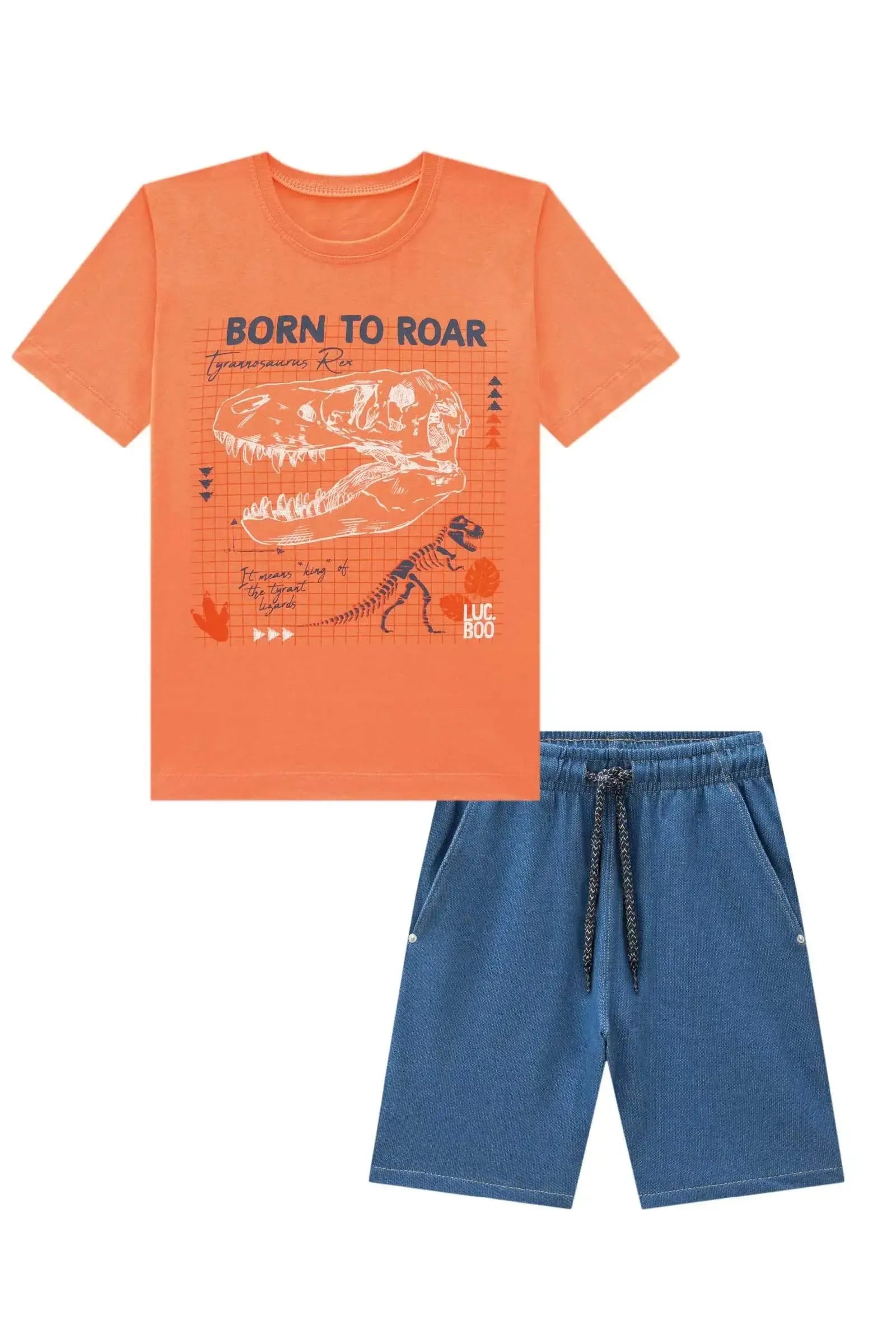 Conjunto de Camiseta em Meia Malha e Bermuda em Malha Denim com Elastano 94857 LucBoo Infantil Menino