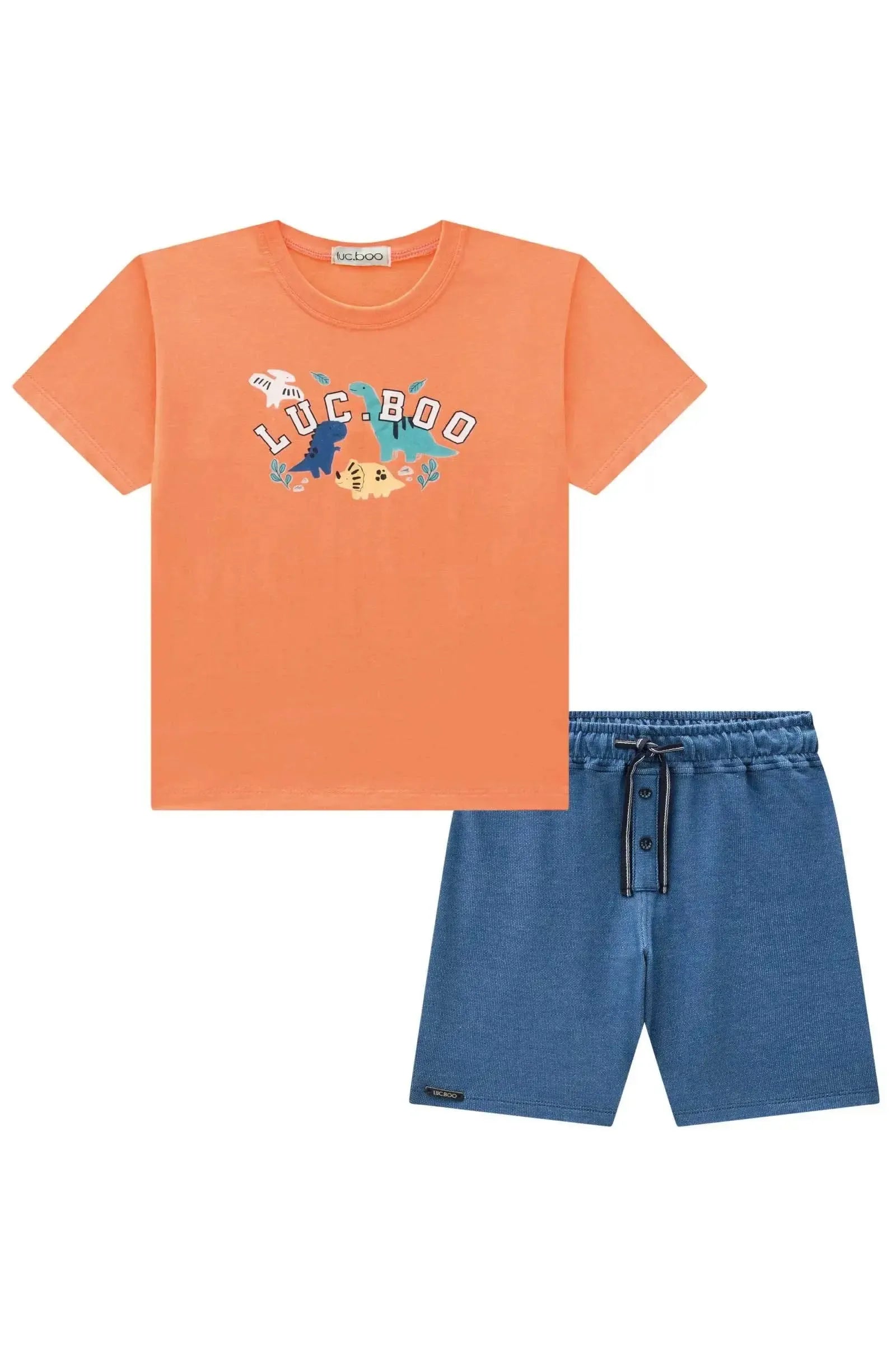 Conjunto de Camiseta em Meia Malha e Bermuda em Malha Denim com Elastano 97180 LucBoo Infantil Menino