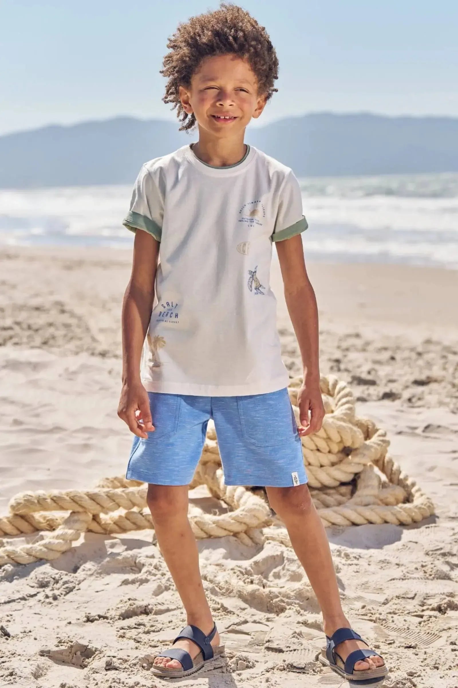 Conjunto de Camiseta em Meia Malha e Bermuda em Mesclado Bicolor 83111 LucBoo Infantil Menino