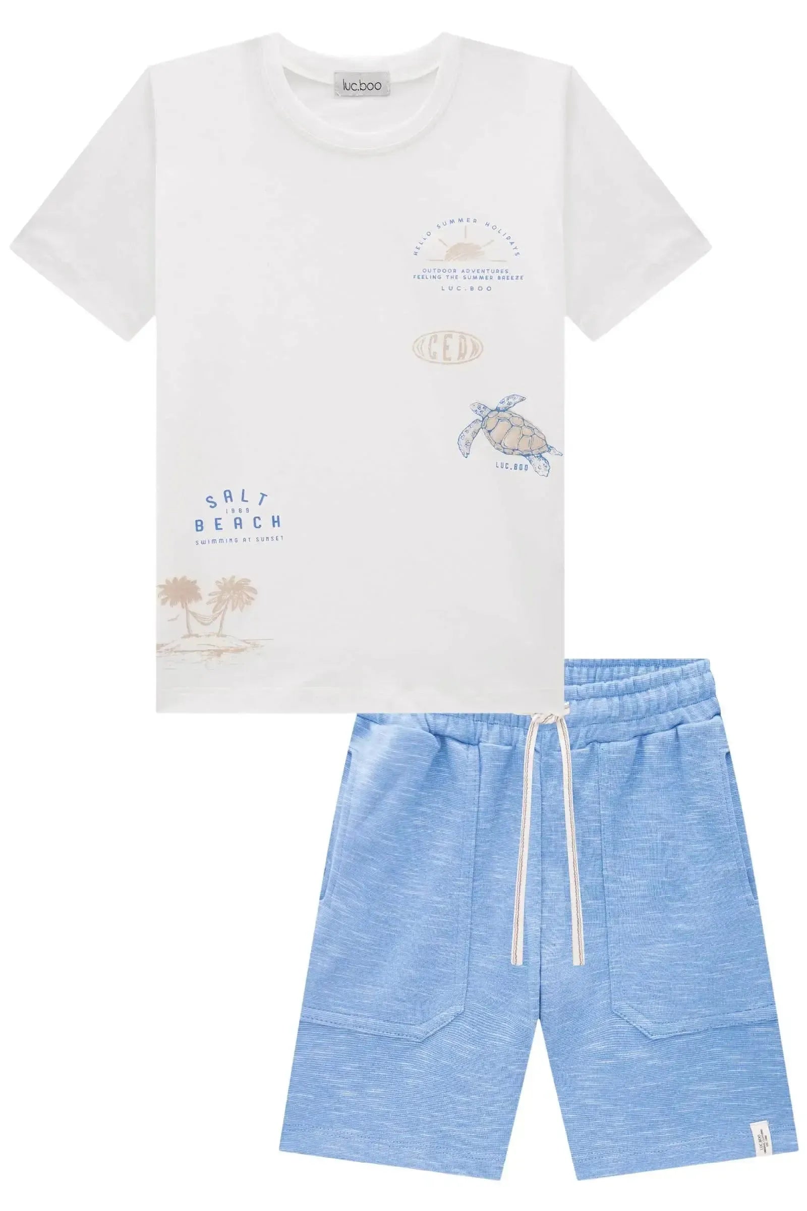 Conjunto de Camiseta em Meia Malha e Bermuda em Mesclado Bicolor 83111 LucBoo Infantil Menino