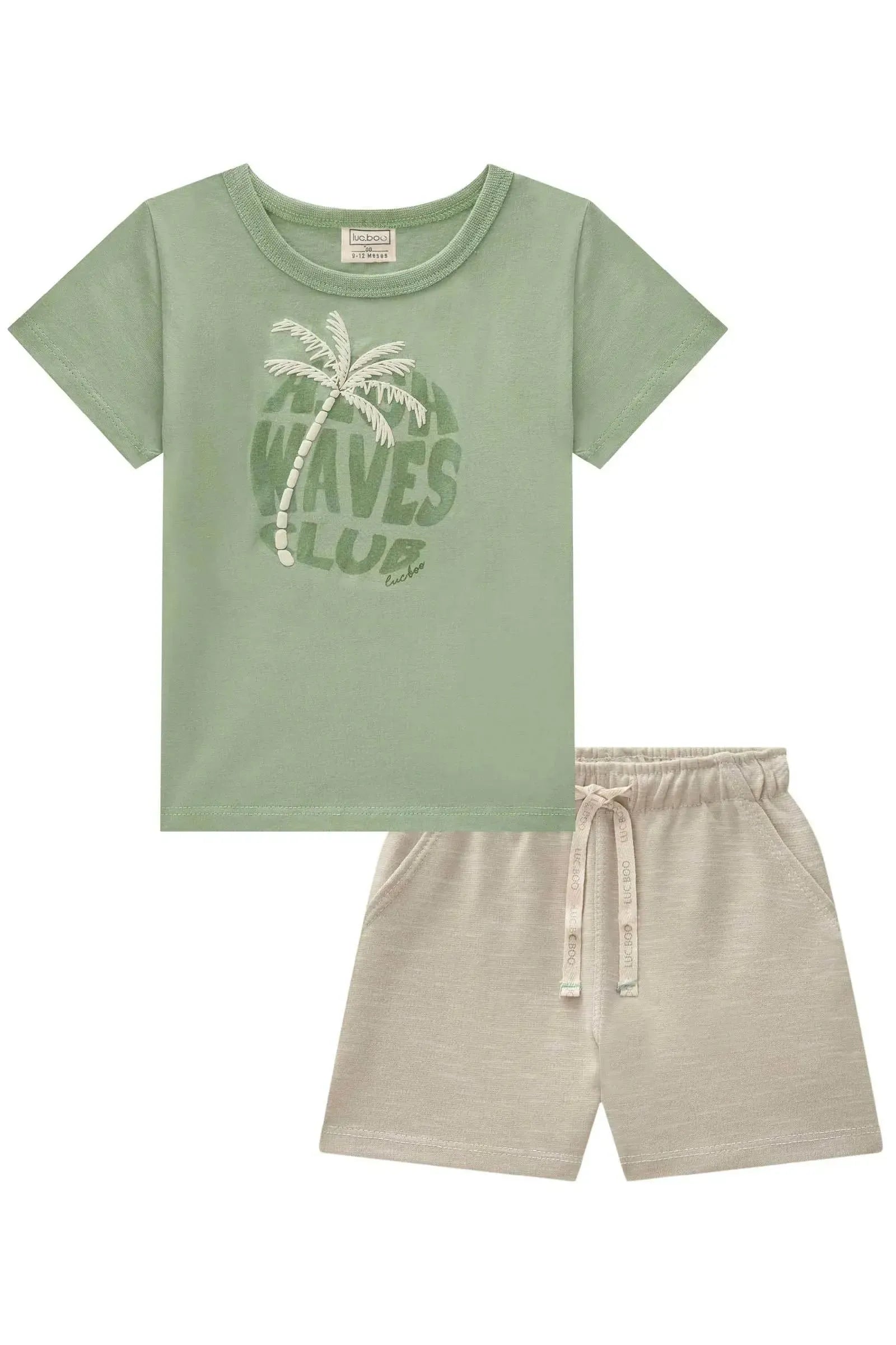 Conjunto de Camiseta em Meia Malha e Bermuda em Mesclado Bicolor 83381 LucBoo Bebê Menino