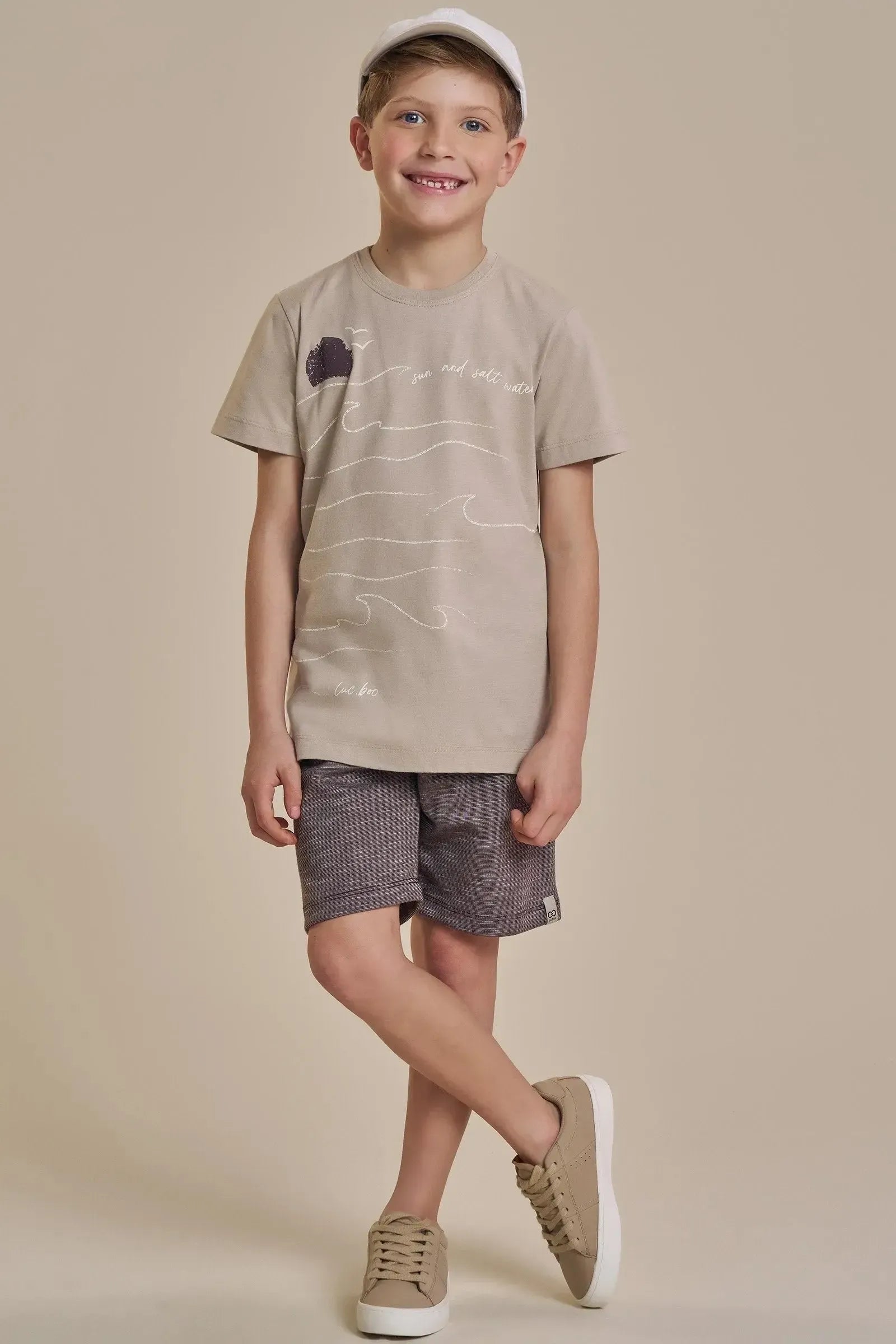 Conjunto de Camiseta em Meia Malha e Bermuda em Mesclado Bicolor com Elastano 92440 LucBoo Infantil Menino