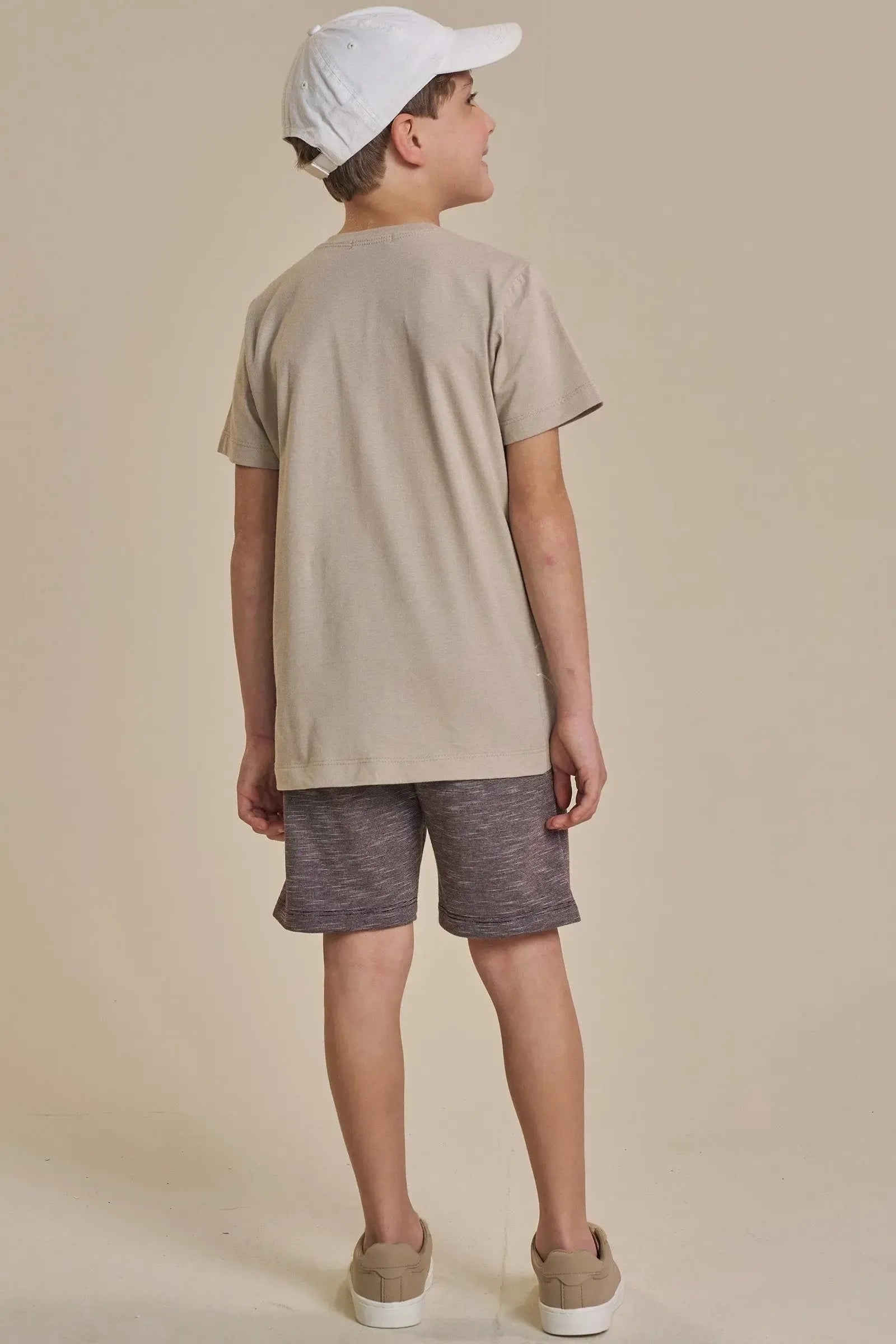 Conjunto de Camiseta em Meia Malha e Bermuda em Mesclado Bicolor com Elastano 92440 LucBoo Infantil Menino