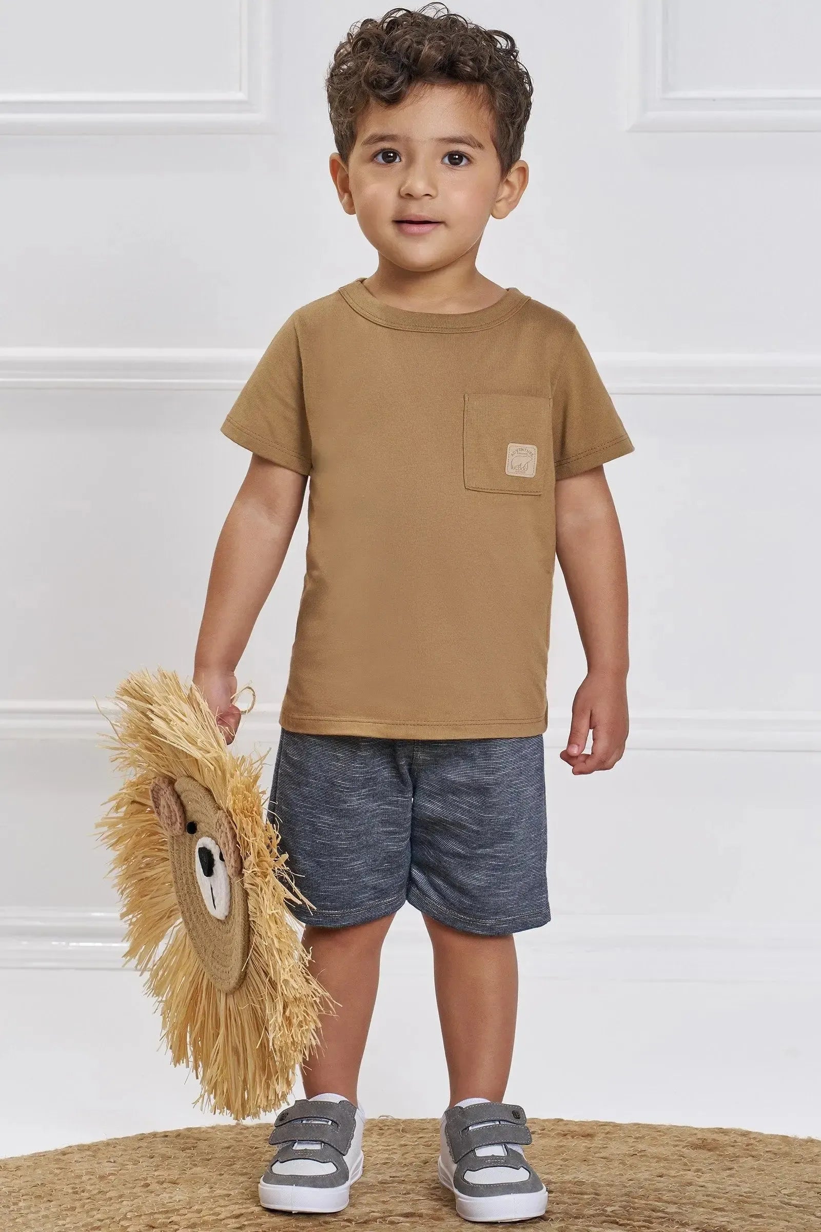 Conjunto de Camiseta em Meia Malha e Bermuda em Mesclado Bicolor com Elastano 92853 LucBoo Bebê Menino