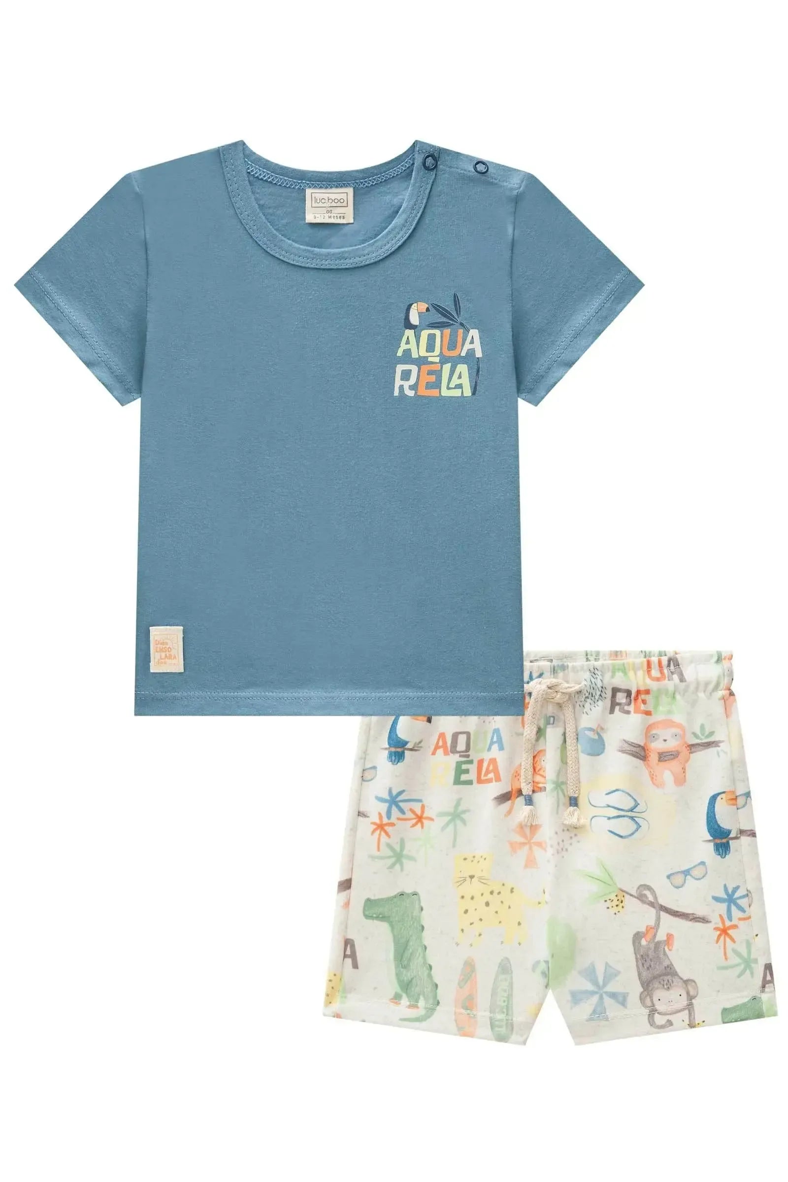 Conjunto de Camiseta em Meia Malha e Bermuda em Molecotton 83841 LucBoo Bebê Menino