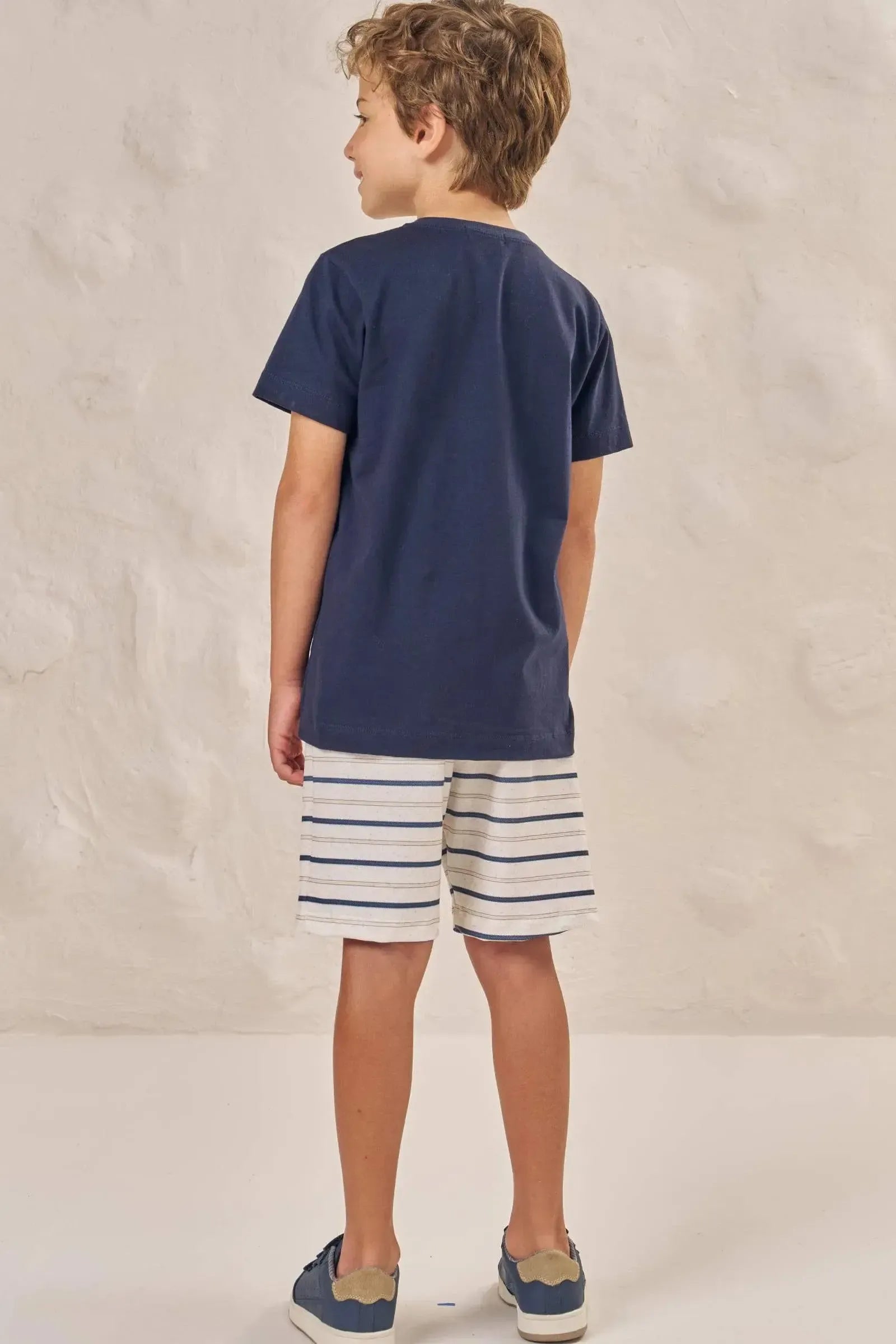 Conjunto de Camiseta em Meia Malha e Bermuda em Molecotton com Elastano 87008 LucBoo Infantil Menino