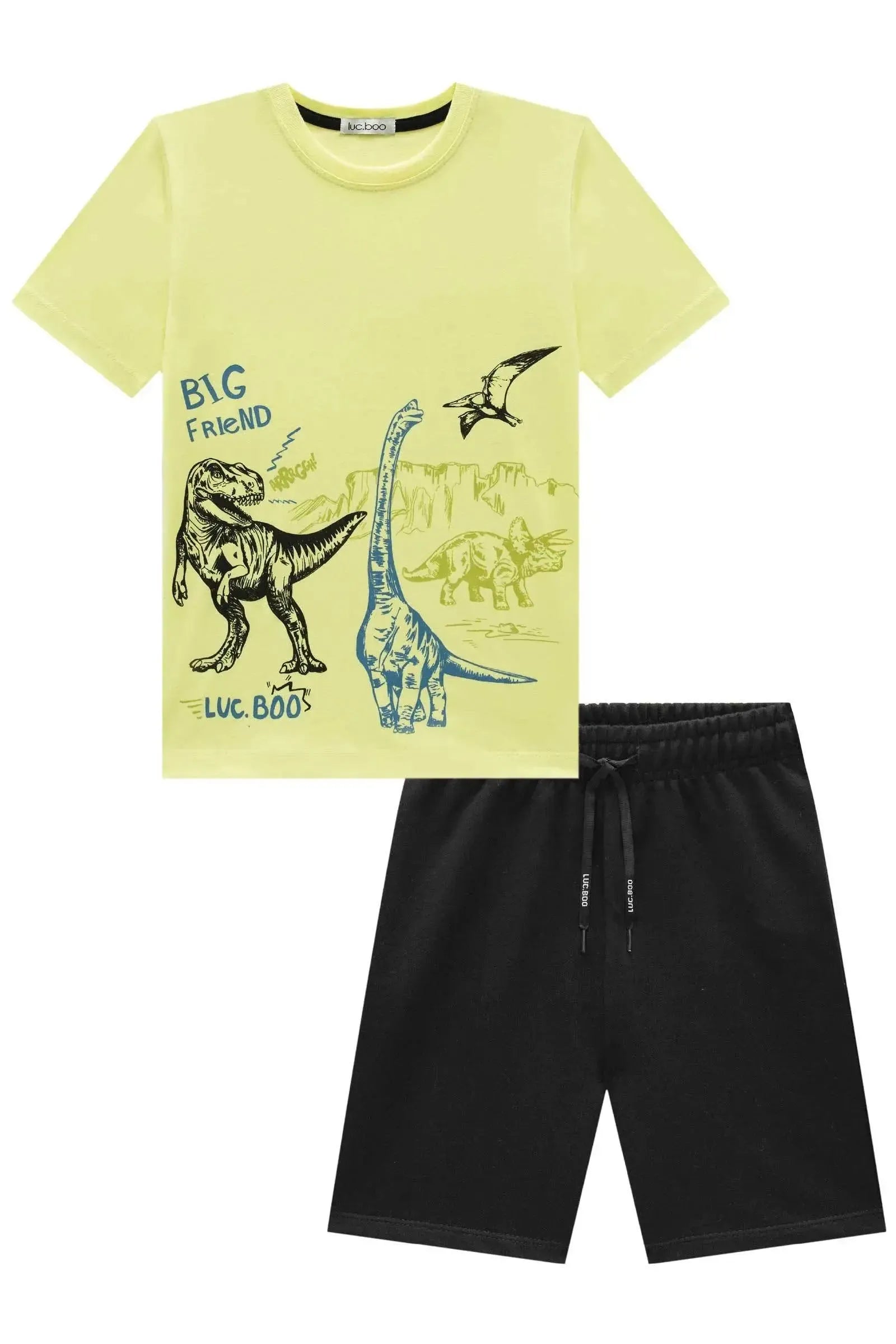 Conjunto de Camiseta em Meia Malha e Bermuda em Moletom Botonê sem Pelúcia 93525 LucBoo Infantil Menino