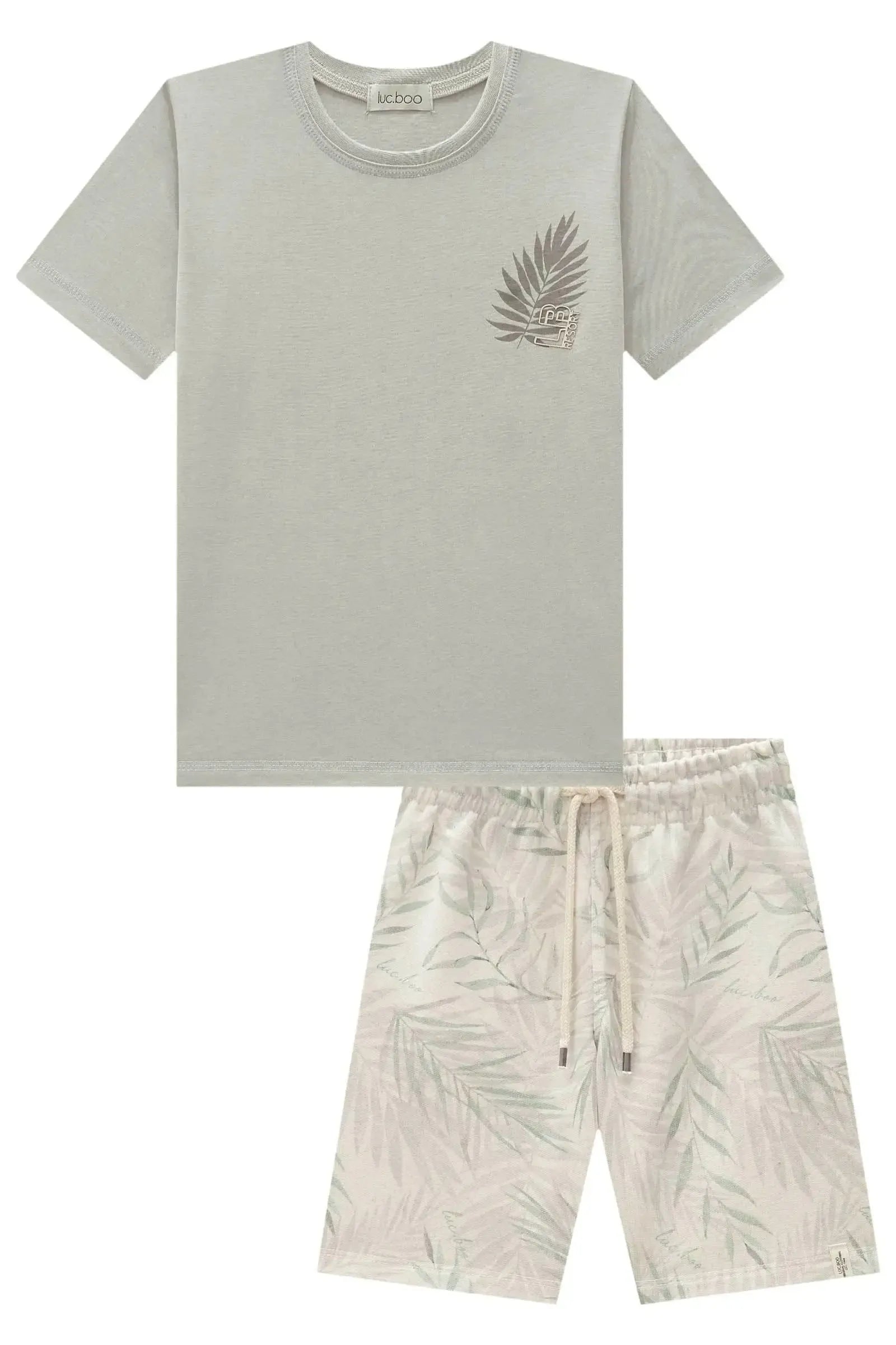 Conjunto de Camiseta em Meia Malha e Bermuda em Moletom Linho 83141 LucBoo Infantil Menino