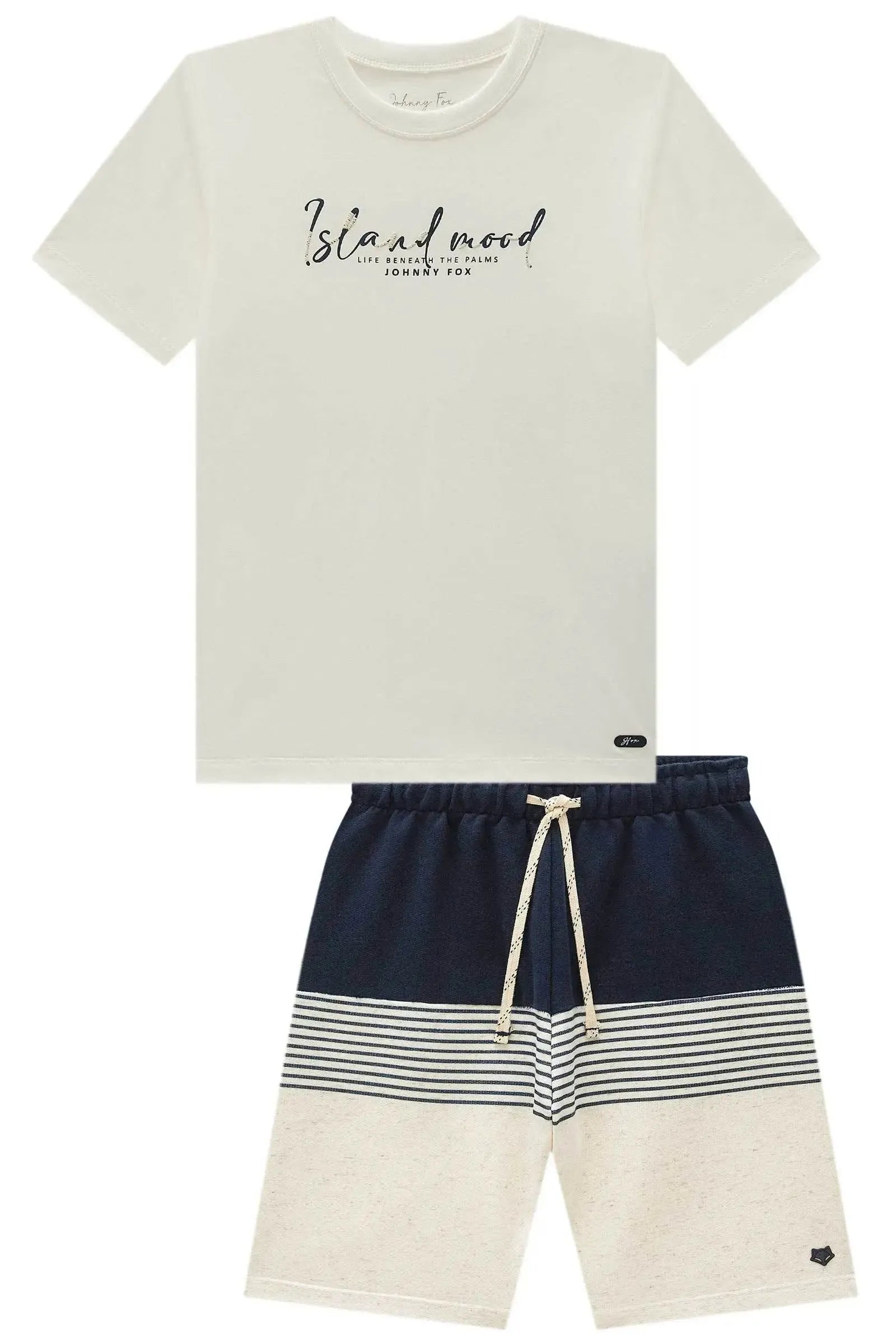 Conjunto de Camiseta em Meia Malha e Bermuda em Moletom Linho sem Pelúcia 98854 Johnny Fox Teen Menino