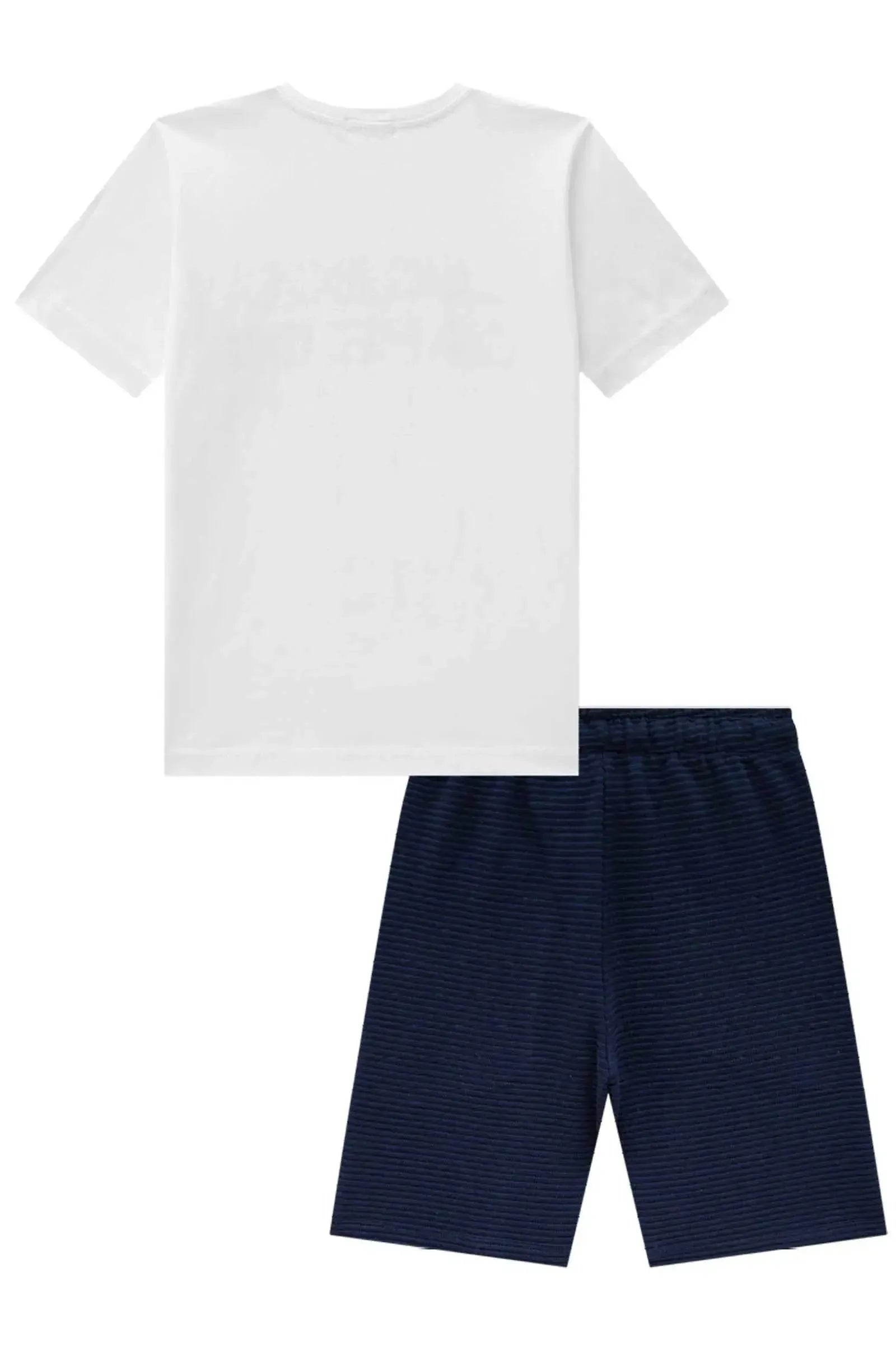 Conjunto de Camiseta em Meia Malha e Bermuda em Moletom Relevo 84499 LucBoo Infantil Menino